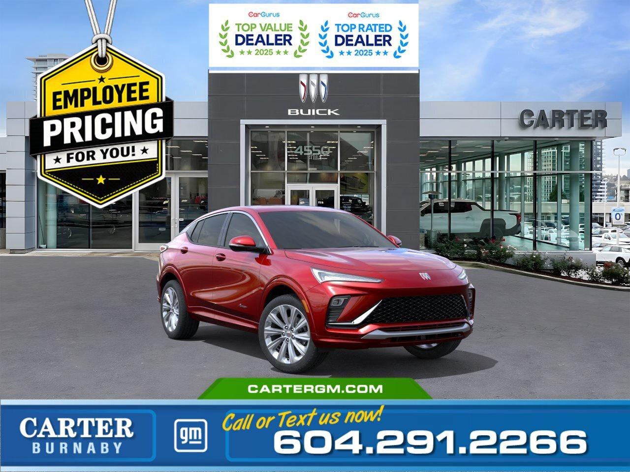 GREAT NEWS! THE EMPLOYEE PRICING EVENT IS BACK! Take advantage of exclusive Employee Pricing on eligible new vehicles and enjoy exceptional value for a limited time. This is your opportunity to save on the vehicle youve been waiting for while inventory lasts. Contact us today to confirm your eligibility and discover the available offers on your preferred model.  Elevate every drive in this stylish 2026 Buick Envista Avenir FWD, powered by an efficient and responsive 1.2L Turbo engine. Designed with Ride and Handling suspension, this SUV delivers a smooth yet confident driving experience. Stay comfortable and connected while advanced safety features including Adaptive Cruise Control, Lane Change Alert with Side Blind Zone Alert, Rear Cross Traffic Alert, Rear Park Assist, and an HD Rear Vision Camera provide added peace of mind on the road. Modern design, premium comfort, and smart technology come together perfectly in this Envista. Come take it for a test drive today and experience all this stylish vehicle has to offer!  WHY CARTER GM BURNABY?  - An unrivalled vehicle purchasing experience! - Exceeding our loyal customers expectations since 1963 - 4.5 Google star rating with 2,300+ customer reviews) - CarGurus Top-Rated Dealer 2025 Award - CarGurus Top Value Dealer 2025 Award - Vehicle trades welcome! Best price guaranteed! - We provide upfront pricing, zero hidden fees, and 100% transparency - Fast approvals and 99% acceptance rates (no matter your current credit status!) - Multilingual staff (many languages spoken) - Comfortable non-pressured environment with in-store television, WIFI and a childrens play area! - In-store restaurant: fresh daily menu        Were here to help you drive the vehicle you want, the vehicle you deserve! QUESTIONS? GREAT! WEVE GOT ANSWERS! To speak with a friendly vehicle specialist - CALL NOW! The advertised price includes all standard dealer fees and any applicable manufacturer or dealer incentives. It does not include applicable taxes, licensing, insurance, or optional products or services. Dealer fees will be clearly broken out and itemized on the bill of sale, maximum total of fees $699.00. Prices are shown in Canadian dollars. While we make every effort to ensure accuracy, vehicle details, pricing, options, and availability are subject to change without notice. Please confirm all information with dealership sales management before purchase. Dealer Code: 81129