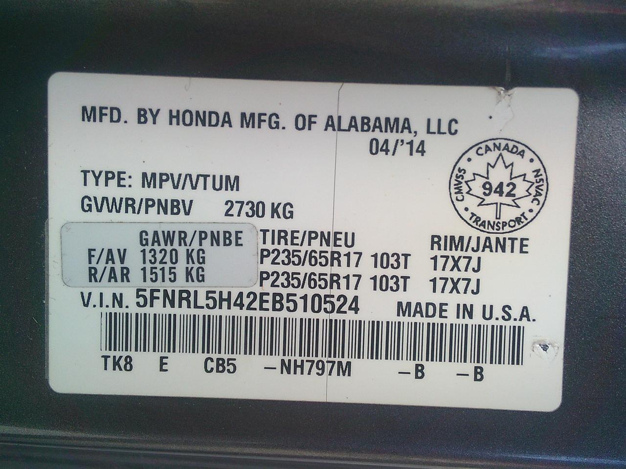 2014 Honda Odyssey 4dr Wgn EX w-RES Photo