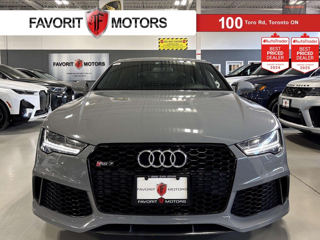 **MONTH-END SPECIAL!** FEATURING : TWINTURBO V8 POWERED, QUATTRO AWD, DUAL CTS TURBO INTAKES, CARBON FRONT LIP, CARBON REAR DIFFUSER, CARBON LIP SPOILER, POWER SPOILER, CARBON INTERIOR TRIMS, MULTI CUSTOMIZABLE DRIVE MODES, HEIGHT ADJUSTABLE SUSPENSION, SUNROOF, DIGITAL GAUGE CLUSTER NAVIGATION DISPLAY, HIGHLY LOADED, EXTREMELY CLEAN! FINISHED IN PASTEL GRAY ON MATCHING BLACK INTERIOR, RS7 CROSS STITCHED LEATHER SEATS, SUEDE INTERIOR TRIMS, HEATED SEATS, REAR HEATED SEATS, NAVIGATION SYSTEM, MULTI VIEW BACKUP CAMERA, PARKING SENSORS, AUDI SIDE ASSIST, RAIN SENSOR, AM, FM, SATELLITE, JUKEBOX, AUX, USB, DVD, SDCARD, BLUETOOTH, PREMIUM ALLOYS, RS BRAKES, STEERING WHEEL CONTROLS, PREMIUM BOSE SOUND SYSTEM, POWER OPTIONS, POWER TRUNK, ILLUMINATED DOORWAY LOGOS, AND MUCH MORE!!! <b>**As per OMVIC regulations, this vehicle is not drivable, not certified and not e-tested. Certification is available for $899.** All our vehicles are in excellent condition and have been fully inspected by an in-house licensed mechanic. The advertised price is a finance only price, if you wish to purchase the vehicle for cash additional $2,000 surcharge will apply. Applicable prices and special offers are subject to change with or without notice and shall be at the full discretion of Favorit Motors.</b>