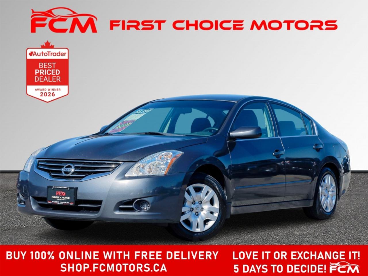 ** ** SPECIAL LIMITED TIME OFFER ** ** PURCHASE ANY VEHICLE THIS WEEK AND RECEIVE 4 BRAND-NEW ALL-SEASON TIRES AT NO ADDITIONAL COST!!! DON   T MISS THIS EXCLUSIVE CHANCE TO UPGRADE YOUR RIDE AND STAY PREPARED FOR ANY WEATHER!!! <br><br>EXCITING NEWS FROM FIRST CHOICE MOTORS! Our brand-new online showroom is now open to the public, bringing the ultimate car shopping experience right to your fingertips! Enjoy a 100% online car shopping experience, with over 500 certified vehicles in stock, comprehensive protection plans, and thousands of new auto parts & accessories available! Plus, for a limited time, were offering FREE deliveries across Ontario on all vehicle purchases! Dont miss out   visit Shop.fcmotors.ca to find and upgrade your perfect vehicle today!<br><br>Welcome to First Choice Motors, the largest car dealership in Toronto of pre-owned cars, SUVs, and vans priced between $5000-$15,000. With an impressive inventory of over 300 vehicles in stock, we are dedicated to providing our customers with a vast selection of affordable and reliable options. <br><br>Were thrilled to offer a used 2012 Nissan Altima S, grey color with 95,000km (STK#10018) This vehicle was $8490 NOW ON SALE FOR $7990. It is equipped with the following features:<br>- Automatic Transmission<br>- Alloy wheels<br>- Power windows<br>- Power locks<br>- Power mirrors<br>- Air Conditioning<br><br>At First Choice Motors, we believe in providing quality vehicles that our customers can depend on. All our vehicles come with a 36-day guarantee on all safety related items. We also offer additional warranty options up to 5 years for our customers who want extra peace of mind.<br><br>Furthermore, all our vehicles are sold fully certified with brand new brakes rotors and pads, a fresh oil change, and brand new set of all-season tires installed & balanced. You can be confident that this car is in excellent condition and ready to hit the road.<br><br>At First Choice Motors, we believe that everyone deserves a chance to own a reliable and affordable vehicle. Thats why we offer financing options with low interest rates starting at 7.9% O.A.C. Were proud to approve all customers, including those with bad credit, no credit, students, and even 9 socials. Our finance team is dedicated to finding the best financing option for you and making the car buying process as smooth and stress-free as possible.<br><br>Our dealership is open 7 days a week to provide you with the best customer service possible. We carry the largest selection of used vehicles for sale under $9990 in all of Ontario. We stock over 300 cars, mostly Hyundai, Chevrolet, Mazda, Honda, Volkswagen, Toyota, Ford, Dodge, Kia, Mitsubishi, Acura, Lexus, and more. With our ongoing sale, you can find your dream car at a price you can afford. Come visit us today and experience why we are the best choice for your next used car purchase!<br><br>All prices include $22.00 OMVIC Fee.  Excludes, license plates, ownership registration and ONTARIO HST (13%)<br>*No Credit Card payments can be accepted for Vehicle Purchases*