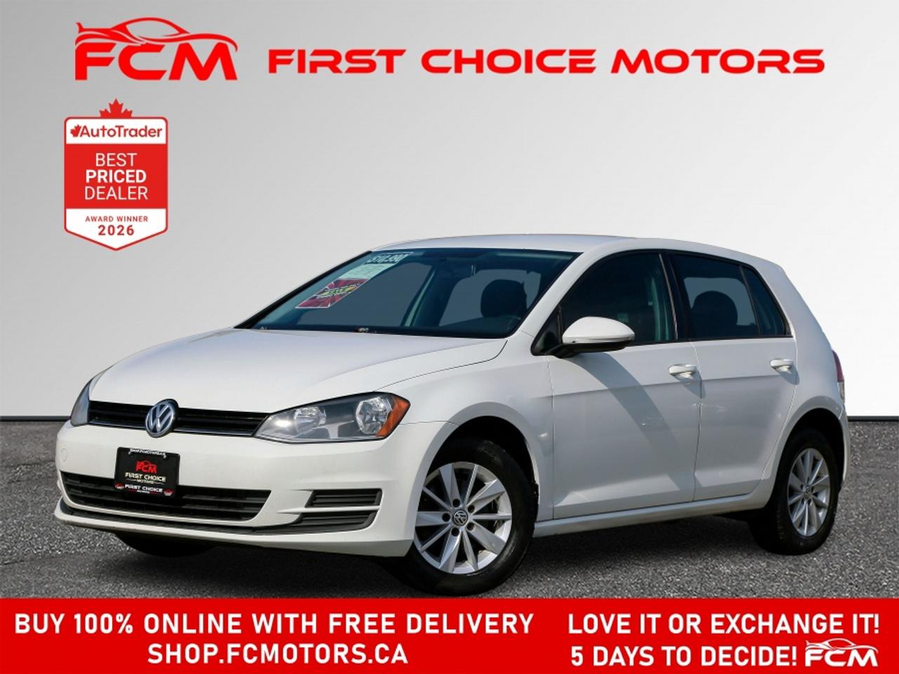 ** ** SPECIAL LIMITED TIME OFFER ** ** PURCHASE ANY VEHICLE THIS WEEK AND RECEIVE 4 BRAND-NEW ALL-SEASON TIRES AT NO ADDITIONAL COST!!! DON   T MISS THIS EXCLUSIVE CHANCE TO UPGRADE YOUR RIDE AND STAY PREPARED FOR ANY WEATHER!!! <br><br>EXCITING NEWS FROM FIRST CHOICE MOTORS! Our brand-new online showroom is now open to the public, bringing the ultimate car shopping experience right to your fingertips! Enjoy a 100% online car shopping experience, with over 500 certified vehicles in stock, comprehensive protection plans, and thousands of new auto parts & accessories available! Plus, for a limited time, were offering FREE deliveries across Ontario on all vehicle purchases! Dont miss out   visit Shop.fcmotors.ca to find and upgrade your perfect vehicle today!<br><br>Welcome to First Choice Motors, the largest car dealership in Toronto of pre-owned cars, SUVs, and vans priced between $5000-$15,000. With an impressive inventory of over 300 vehicles in stock, we are dedicated to providing our customers with a vast selection of affordable and reliable options. <br><br>Were thrilled to offer a used 2016 Volkswagen Golf TRENDLINE, white color with 155,000km (STK#10059) This vehicle was $10990 NOW ON SALE FOR $9990. It is equipped with the following features:<br>- Manual Transmission<br>- Hatchback<br>- Heated seats<br>- Bluetooth<br>- Reverse camera<br>- Alloy wheels<br>- Power windows<br>- Power locks<br>- Power mirrors<br>- Air Conditioning<br><br>At First Choice Motors, we believe in providing quality vehicles that our customers can depend on. All our vehicles come with a 36-day guarantee on all safety related items. We also offer additional warranty options up to 5 years for our customers who want extra peace of mind.<br><br>Furthermore, all our vehicles are sold fully certified with brand new brakes rotors and pads, a fresh oil change, and brand new set of all-season tires installed & balanced. You can be confident that this car is in excellent condition and ready to hit the road.<br><br>At First Choice Motors, we believe that everyone deserves a chance to own a reliable and affordable vehicle. Thats why we offer financing options with low interest rates starting at 7.9% O.A.C. Were proud to approve all customers, including those with bad credit, no credit, students, and even 9 socials. Our finance team is dedicated to finding the best financing option for you and making the car buying process as smooth and stress-free as possible.<br><br>Our dealership is open 7 days a week to provide you with the best customer service possible. We carry the largest selection of used vehicles for sale under $9990 in all of Ontario. We stock over 300 cars, mostly Hyundai, Chevrolet, Mazda, Honda, Volkswagen, Toyota, Ford, Dodge, Kia, Mitsubishi, Acura, Lexus, and more. With our ongoing sale, you can find your dream car at a price you can afford. Come visit us today and experience why we are the best choice for your next used car purchase!<br><br>All prices include $22.00 OMVIC Fee.  Excludes, license plates, ownership registration and ONTARIO HST (13%)<br>*No Credit Card payments can be accepted for Vehicle Purchases*