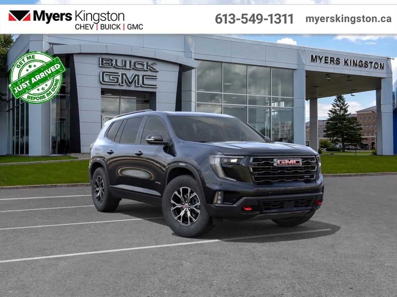 <b>SUNROOF,  POWER,  PANORAMIC SUNROOF!</b><br> <br> This GMC Acadia offers generous occupant space, stellar driving capabilities and excellent fuel economy, with plenty of features and the right amount of luxury.<br> <br>Wherever the roads lead, go confidently in this 2026 GMC Acadia. This SUV offers versatile space and impressive functionality that are seamlessly blended with style, safety, and top notch technology. This Acadia makes a strong impression with its confident stance and bold styling from front to back and its details, big or small, make it a truly distinctive crossover vehicle.<br> <br>This Ebony Twilight Metallic SUV has an Automatic transmission and is powered by a 328HP 2.5L 4 Cylinder Engine. <br> <br> Our Acadias trim level is AT4. Standard features include trailing equipment with hitch guidance and a tow hitch, the Driver Convenience Package with heated front seats, a heated steering wheel, remote start and a power liftgate for rear cargo access, Assisted Driving Package with lane keeping assist with lane departure warning, automatic emergency braking, and adaptive cruise control. Also standard include a wireless charging pad for mobile devices, a 12-speaker Bose premium audio system, a 15-inch infotainment screen with navigation capability, Apple CarPlay and Android Auto, and even more! This vehicle has been upgraded with the following features: SUNROOF, POWER, PANORAMIC SUNROOF.<br><br> <br>To apply right now for financing use this link: <a href=https://www.taylorautomall.com/finance/apply-for-financing/ target=_blank>https://www.taylorautomall.com/finance/apply-for-financing/</a><br> <br/>4.99% financing for 84 months. Incentives expire 2026-08-31. See dealer for details. <br><br>HST, licensing, and Federal luxury tax (if applicable) are extra. <br><br> Come by and check out our fleet of 60+ used cars and trucks and 190+ new cars and trucks for sale in Kingston.  o~o