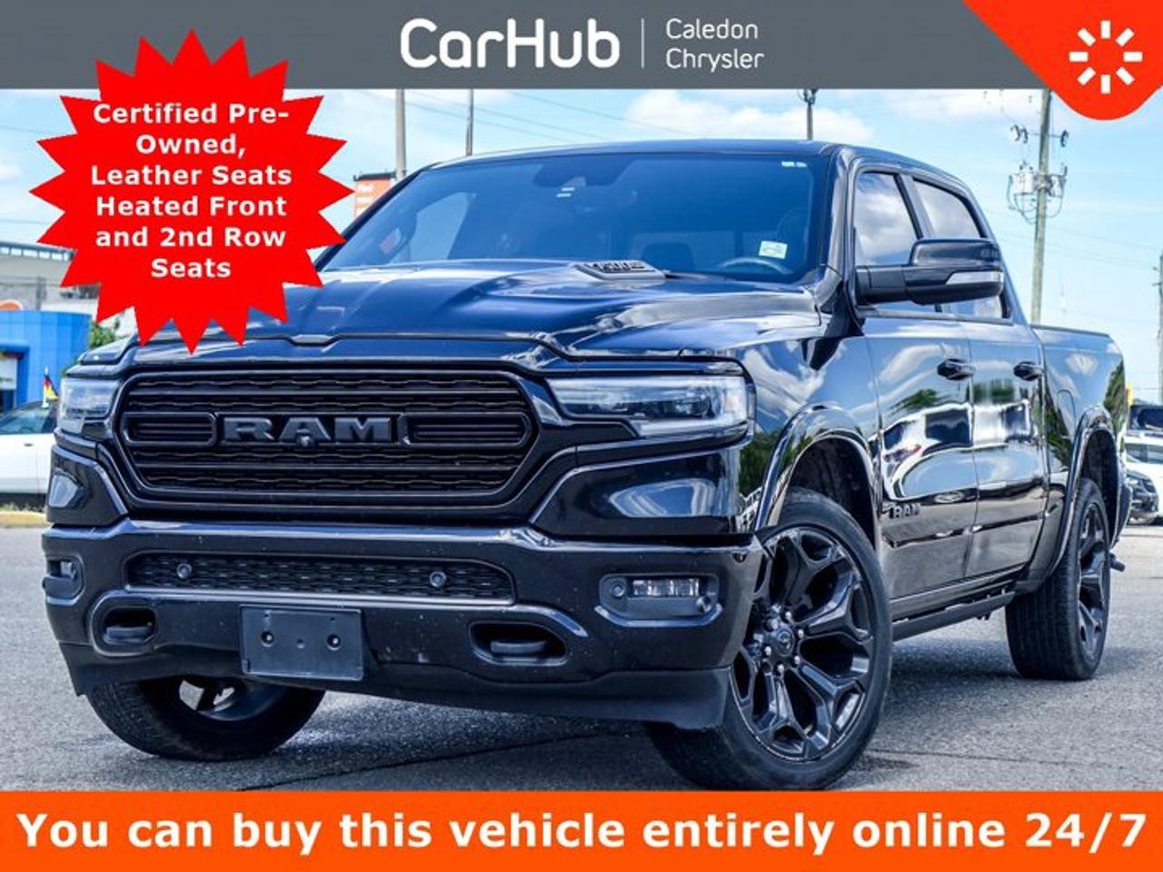 Great PriceNo Accidents,Certified Pre-Owned,<p>This Ram 1500 Limited 4x4 Crew Cab 57 Box delivers a Gas V-8 5.7 L/345 engine powering this Automatic transmission.</p><p> </p><p>This vehicle is in excellent condition and has passed a multi point inspection. Vehicle detailed.</p><p> </p><p> </p><p>This Ram 1500 Limited 4x4 Crew Cab 57 Box Features the Following Options <br />Navigation</p><p>Blind Spot</p><p>12Display</p><p>Remote Start</p><p>Leather Seats</p><p>Apple Carplay</p><p>Panoramic Sunroof</p><p>Power Running Board</p><p>Ventilated Front Seats</p><p>Power Adjustable Pedals</p><p>Surround View Camera System</p><p>Heated Front and 2nd Row Seats</p><p>Harman/kardon 19-Speaker Audio,</p><p>Parallel & Perpendicular Park Assist,</p><p>Adaptive Cruise Control w/Stop & Go</p><p>Lane Departure Warning/Lane Keep Assist</p><p>Heated Leather/Genuine Wood Steering Wheel</p><p>Integrated Navigation System w/Voice Activation</p><p>4G LTE Wi-Fi Hot Spot Mobile Hotspot Internet Access</p><p>Memory Settings -inc: Driver Seat, Door Mirrors, Audio and Pedals</p><p>Dual Zone Front Automatic Air Conditioning, Adaptive Cruise Control w/Stop & Go, Advanced Brake Assist, Surround View Camera System, Parallel & Perpendicular Park Assist, Rear Ventilated Seats, Forward Collision Warn w/Active Braking, Lane Departure Warning/Lane Keep Assist, Tri-Fold Tonneau Cover, Black Headlamp Bezels, Body-Colour Power Heated Power Fold Mirrors, Sport Performance Hood, Body-Colour Door Handles, harman/kardon 19-Speaker Audio, Black Exterior Badging, Black Daylight Opening Mouldings, Tow Hooks, Body-Colour Exterior Mirrors, Black Dual Exhaust Tips, Body-Colour Front Bumper, Goodyear Brand Tires, Black Grille, Body-Colour Rear Bumper w/Step Pads, Black RAM Grille Badge, 4 Adjustable Cargo Tie-Down Hooks, LED Bed Lighting, Deployable Bed Step, LED Dome/Reading Lamp, LED Dual Dome Reading Lamps, Adaptive Cruise Control w/Stop & Go, Advanced Brake Assist, Surround View Camera System, Parallel & Perpendicular Park Assist, Rear Ventilated Seats, Forward Collision Warn w/Active Braking, Lane Departure Warning/Lane Keep Assist,</p><p> </p><p>Please note the window sticker features options the car had when new -- some modifications may have been made since then. Please confirm all options and features with your CarHub Product Advisor.</p><p> </p><p> </p><p>Drive Happy with CarHub<br />*** All-inclusive, upfront prices -- no haggling, negotiations, pressure, or games</p><p>*** Purchase or lease a vehicle and receive a $1000 CarHub Rewards card for service</p><p>*** Purchase this vehicle fully online on CarHub websites</p><p> </p><p>Transparency Statement<br />USED VEHICLES: Online prices and payments are for finance purchases -- please note there is a $850 safety certification fee. if not Certified, then as per OMVIC Regulations the vehicle is deemed to be not drivable and Not Certified. Cash purchases for used vehicles have a $2,350 surcharge which includes the safety certification (the finance price + $2,350). NEW VEHICLES: New financed vehicles are subject to an $ 850 Processing Fee. New cars priced at over $100,000 including add-ons or accessories are subject to the additional federal luxury tax. While every effort is taken to avoid errors, technical or human error can occur, so please confirm vehicle features, options, materials, and other specs with your CarHub representative. This can easily be done by calling us or by visiting us at the dealership. CarHub used vehicles come standard with 1 key. If we receive more than one key from the previous owner, we include them with the vehicle. Additional keys may be purchased at the time of sale. Ask your Product Advisor for more details. Payments are only estimates derived from a standard term/rate on approved credit. Terms, rates and payments may vary. Prices, rates and payments are subject to change without notice. Please see our website for more details.</p><p> </p>