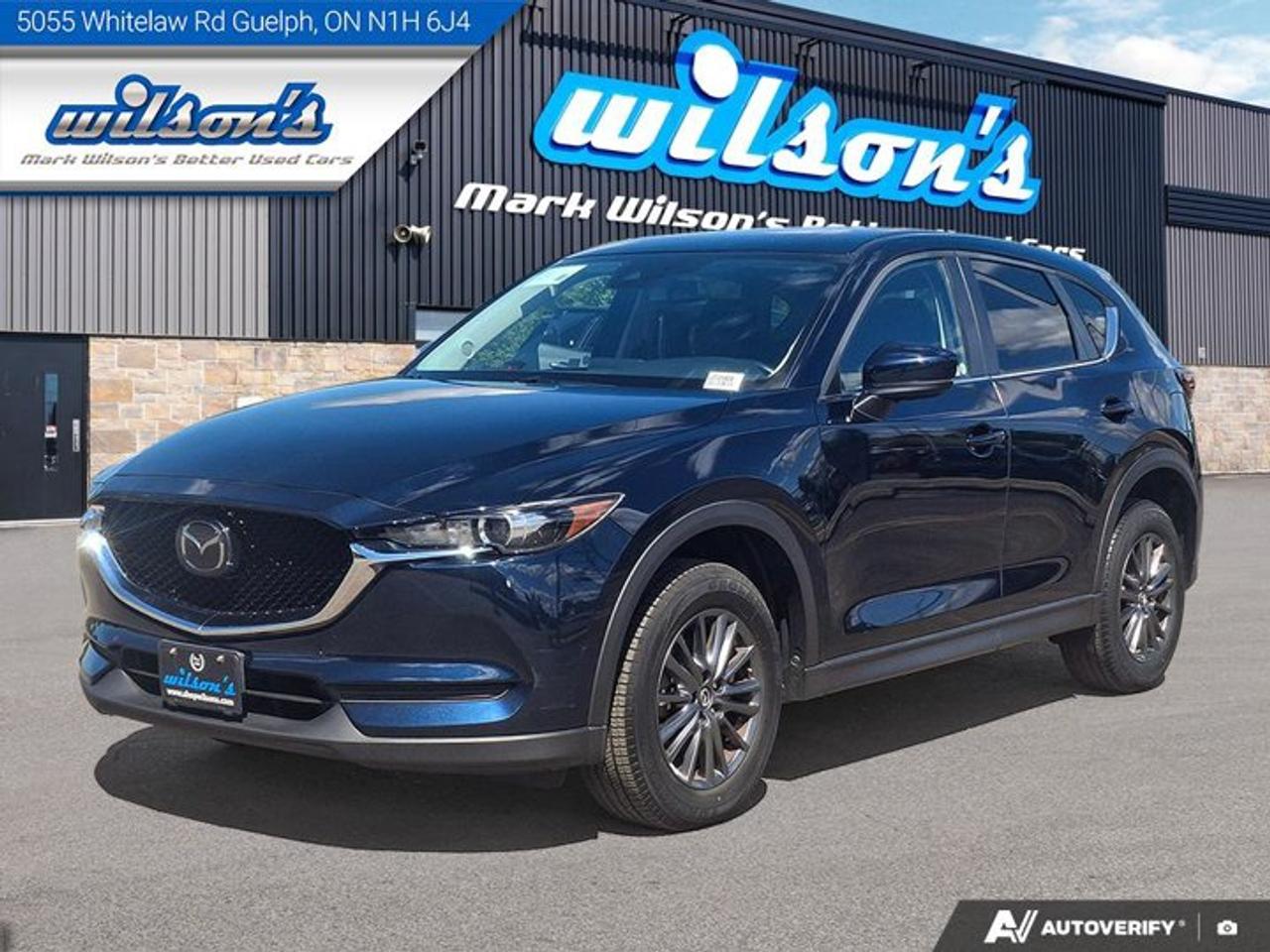 Look at this certified 2020 Mazda CX-5 GS AWD | Sunroof | Heated Wheel + Seats | Radar Cruise | CarPlay + Android | Power Seat | and More !. Its Automatic transmission and 2.5 L engine will keep you going. This Mazda CX-5 comes equipped with these options: Sunroof, Reverse Camera, Radar Cruise, Heated Steering Wheel, Air Conditioning, Heated Seats, Tilt Steering Wheel, Steering Radio Controls, Power Windows, and Power Locks. See it for yourself at Mark Wilsons Better Used Cars, 5055 Whitelaw Road, Guelph, ON N1H 6J4.MASSIVE SELECTION: 500+ vehicles in ONE LOCATION, all Live Market Priced for the best value!STRAIGHTFORWARD & TRANSPARENT PRICING: Our Advertised Price INCLUDES:Safety Certification! (No separate certification fee upcharge).FREE Carfax History Report!NO upcharge for paying cash!CONFIDENCE & PEACE OF MIND: 30-Day/3,000 km Warranty INCLUDED! Plus a 5-Day Exchange Privilege!*EASY FINANCING: Better-than-bank rates, $0 Down, and 3 Months No Payments available OAC. BAD CREDIT APPROVED HERE!WE BUY CARS: Get Top Dollar for your trade, or sell us your vehicle for CASH even if you dont buy ours!www.shopwilsons.comAn Honest, Transparent Buying Experience. Trusted in business since 1961!(Cash Prices Exclude HST and Licensing Fees only.)