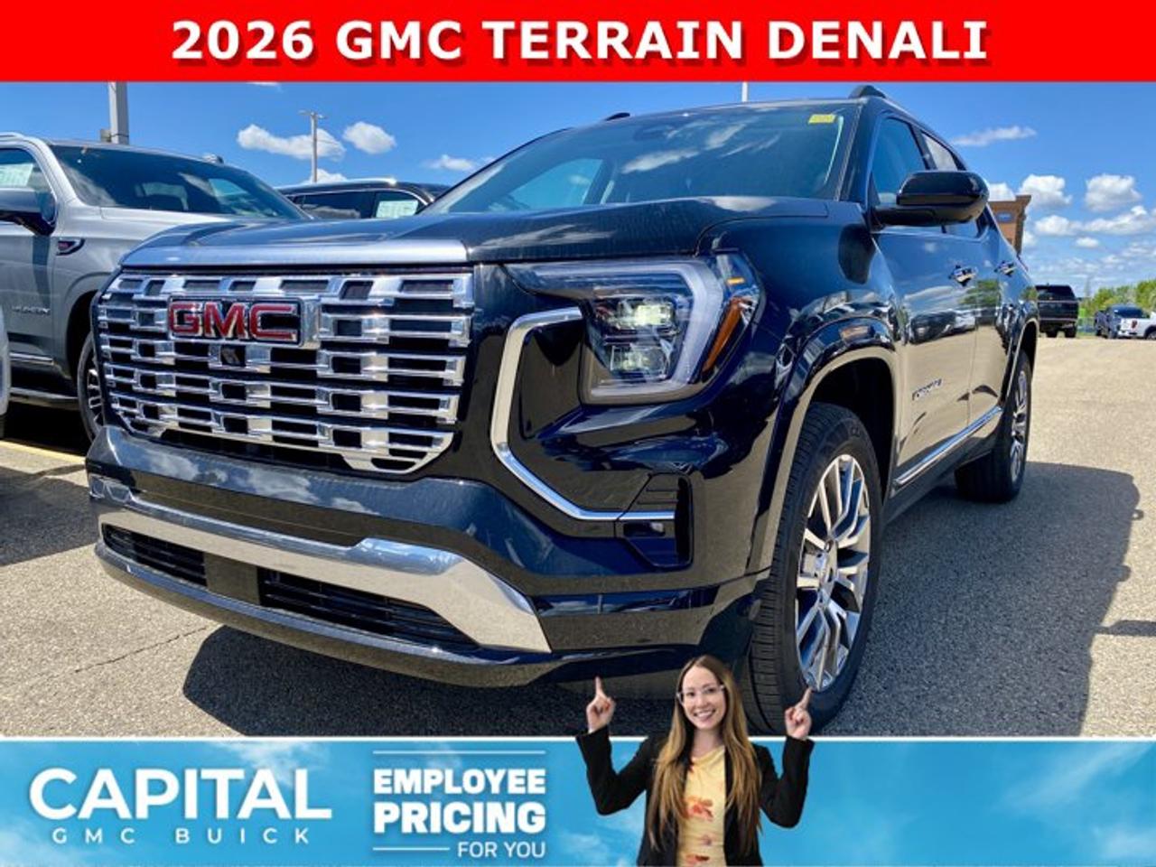 Check out this 2026 GMC TERRAIN Denali... Fully equipped with all the best options like Heated and Cooled Seats, Heated Steering, 360 CAM, Remote Start, 360 CAM, Apple Carplay / Android Auto, Heated Rear Seats, Panoramic Sunroof, and so much more... CALL NowAsk for the Internet Department for more information or book your test drive today!AMVIC Licensed Dealer - Licence Number B1044900