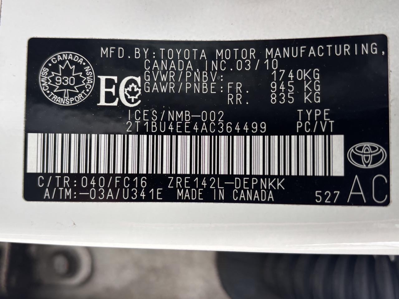 2010 Toyota Corolla 4DR SDN AUTO CE Photo