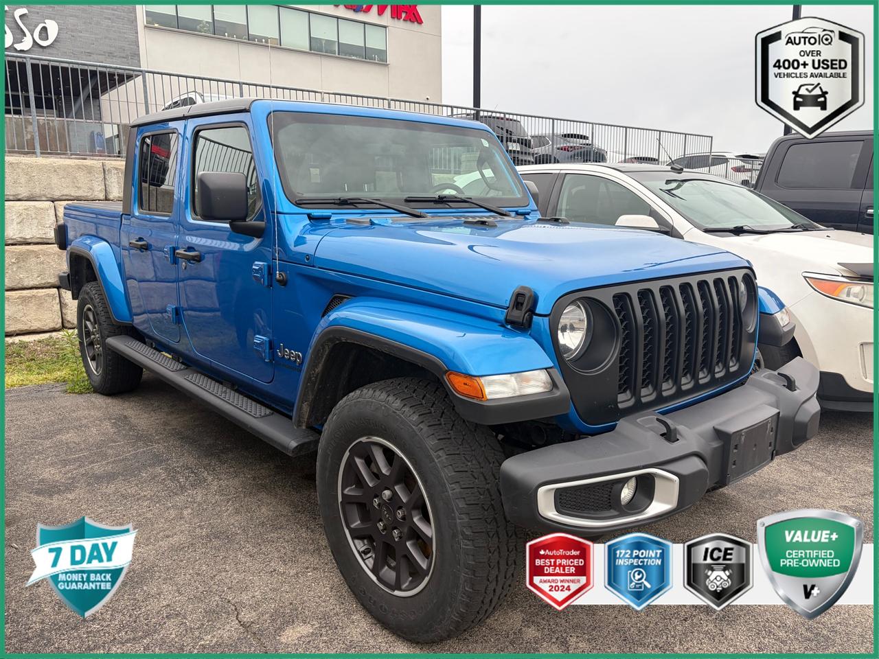 Recent Arrival!<br><br><br>240-Amp Alternator, Class IV Hitch Receiver, Cold Weather Group (DISC), Front Heated Seats, Heated Steering Wheel, Heavy-Duty Engine Cooling, Leather-Wrapped Steering Wheel, Quick Order Package 24G Overland (DISC), Remote Start System, Trailer Hitch Zoom, Trailer Tow Package.<br><br>Hydro Blue Pearlcoat<br>2023 Jeep Gladiator Overland Tow Pkg | One Owner | No Accidents 4D Crew Cab<br>Pentastar 3.6L V6 VVT 8-Speed Automatic<br>4WD<br><br>Certification Program Details:<br><br>VALUE+ CERTIFIED PRE-OWNED VEHICLE<br><br>36-point Provincial Safety Inspection<br>172-point inspection combined mechanical, aesthetic, functional inspection including a vehicle report card<br>Warranty: 30 Days or 1500 KMS on mechanical safety-related items and extended plans are available<br>Complimentary CARFAX Vehicle History Report<br>2X Provincial safety standard for tire tread depth<br>2X Provincial safety standard for brake pad thickness<br>7 Day Money Back Guarantee*<br>Market Value Report provided<br>Complimentary 3 months SIRIUS XM satellite radio subscription on equipped vehicles<br>Complimentary wash and vacuum<br>Vehicle scanned for open recall notifications from manufacturer<p> </p>

<h4>VALUE+ CERTIFIED PRE-OWNED VEHICLE</h4>

<p>
- 36-point Provincial Safety Inspection<br>
- 172-point inspection combined mechanical, aesthetic, functional inspection including a vehicle report card<br>
- Warranty: 30 Days or 1500 KMS on mechanical safety-related items and extended plans are available<br>
- Complimentary CARFAX Vehicle History Report<br>
- 2X Provincial safety standard for tire tread depth<br>
- 2X Provincial safety standard for brake pad thickness<br>
- 7 Day Money Back Guarantee*<br>
- Market Value Report provided<br>
- Complimentary 3 months SIRIUS XM satellite radio subscription on equipped vehicles<br>
- Complimentary wash and vacuum<br>
- Vehicle scanned for open recall notifications from manufacturer
</p>

<p>SPECIAL NOTE: This vehicle is reserved for AutoIQs retail customers only. Please, No dealer calls. Errors & omissions excepted.</p>

<p>*As-traded, specialty or high-performance vehicles are excluded from the 7-Day Money Back Guarantee Program (including, but not limited to Ford Shelby, Ford mustang GT, Ford Raptor, Chevrolet Corvette, Camaro 2SS, Camaro ZL1, V-Series Cadillac, Dodge/Jeep SRT, Hyundai N Line, all electric models)</p>
