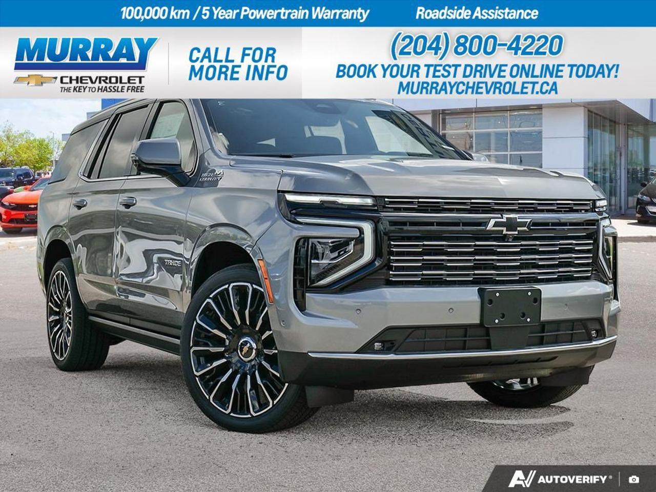 * ENGINE 6.2L ECOTEC3 V8 * * LPO BLACK BOWTIE EMBLEMS * * JET BLACK PERFORATED LEATHER SEATING SURFACES *  Step into the future of luxury and performance with the 2026 Chevrolet Tahoe High Country, available in stunning Sterling Grey Metallic. Designed for those who demand the best, this SUV combines sophistication with unparalleled power. The heart of this beast is the robust 6.2L ECOTEC3 V8 engine, delivering a commanding 420 horsepower and 460 lb-ft of torque, ensuring you have all the power you need at your fingertips.  Complementing this powerhouse is a seamless 10-speed automatic transmission, providing smooth shifts and enhancing the driving experience, whether youre cruising through the city or embarking on a long journey. The Tahoe High Country is not just about performance; it offers a premium driving experience with its Jet Black perforated leather seating surfaces, adding a touch of elegance to every ride.  In addition to its impressive performance capabilities, this Tahoe comes equipped with a range of luxury features. Enjoy the convenience of a panoramic power sunroof, and take advantage of the power-retractable assist steps with perimeter lighting, ensuring easy access and a touch of class. Murray Chevrolet Winnipeg is excited to offer this elite SUV that stands out with its striking black bowtie emblems and 24 high gloss black wheels.  Safety and technology are at the forefront, with features like adaptive cruise control, lane keeping assist, and a heads-up display to keep you informed and secure on the road. The integrated navigation system and premium sound system ensure you stay entertained and on the right path, while the active suspension adapts to road conditions for a smoother drive.  Discover the perfect blend of power, luxury, and advanced technology with the Chevrolet Tahoe High Country in Winnipeg. Experience the ultimate SUV that redefines your driving experience.   Dealer Permit #1740