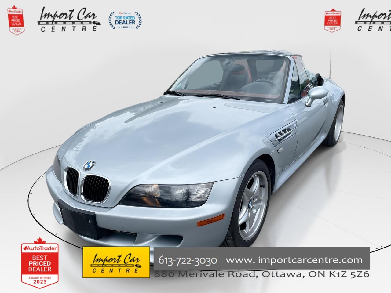 *** OTTAWA&rsquo;S ORIGINAL IMPORT DEALER!!  NO ACCIDENTS * SMETANA APPROVED ***  Summer officially starts in a few days and there will be lots of great top down driving as they say in this truly classic roadster!!  A fresh trade in from the original owner!!  Finished in Titanium Silver Metallic with gorgeous Ebony and Garnet Red leather seating surfaces, 17 M alloys, automatic stability control, 3.2L inline 6 cylinder, M steering wheel with blue and red stitching, leather wrapped gear shift, power top, sports seats, power seats, cruise control and only 65,000 original kms all compliment this stunning and classic 1999 BMW M roadster.  Perfection and beyond!!  Home of the Platinum up to 240,000kms warranty and financing is always available O.A.C Import Car Centre, proudly serving the Ottawa and surrounding area for over 45 years. Come down and experience Import Car Centre for yourself and see just why our customers are so happy! 

  Advertised price includes $22 OMVIC fee and $40 Carfax fee; excludes taxes and licensing. #importcarcentre #smetanaapproved #iccs
