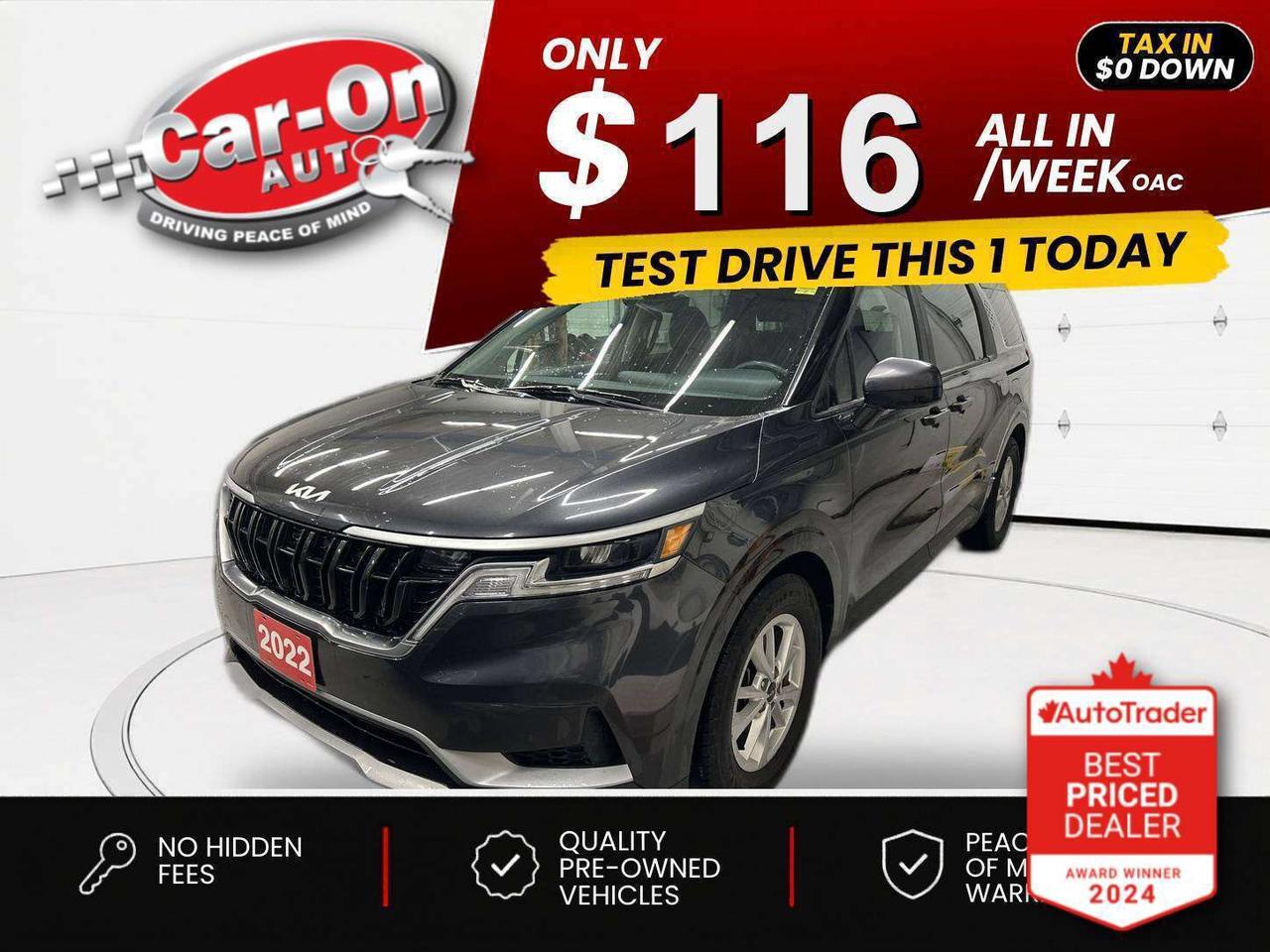 $0 DOWN $116/WEEK ALL IN INCLUDING ONTARIO TAXES O.A.C* 7-Passenger w/ Android Auto/ Apple CarPlay, 17-inch alloys, pre-collision system, lane departure warning, backup camera w/ rear park sensors, air conditioning, keyless entry, power locks, power mirrors, power windows, automatic headlights, cruise control, Bluetooth and more!!This vehicle just landed and is awaiting a full detail and photo shoot. Contact us and book your viewing today!