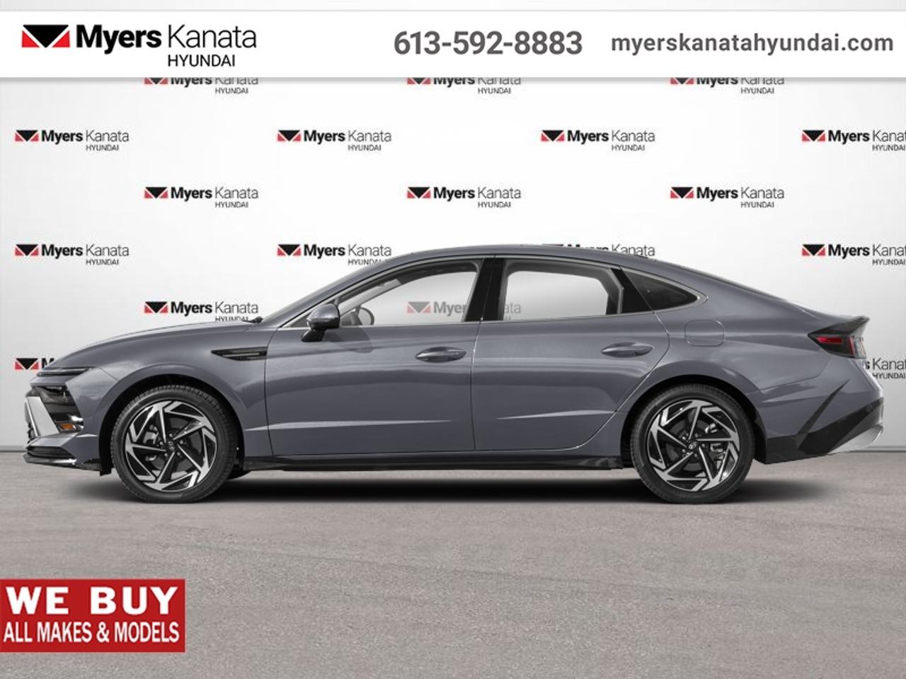 <b>Leather Seats!</b><br> <br> From the sporty, ultramodern exterior to the tech-rich refinement inside, this 2026 Sonata continues to break new ground.<br> <br>This 2026 Sonata sets the sedan standard with a new, futuristic look, more premium features, and loads of tech upgrades both intelligent and intuitive. Head turning styling with incredibly balanced dynamics ensure that this sedan is a pleasure to both look at and to drive. A beautifully crafted interior with endless comfort make this 2026 Sonata the midsize sedan to beat.<br> <br>This Nocturne Gry sedan has an Automatic transmission and is powered by a 191HP 2.5L 4 Cylinder Engine. <br> <br> Our Sonatas trim level is Preferred-Trend AWD. The cabin emphasizes comfort and advanced technology with heated and ventilated front bucket seats, an 8-way power driver seat with lumbar support, a power passenger seat, leather seating surfaces, a heated leather steering wheel, dual zone automatic climate control, and metal-look interior accents, while the sliding and tilting sunroof spanning both rows is integrated naturally into the experience. A 12.3 inch touchscreen with wireless Android Auto and Apple CarPlay, SiriusXM, Bluetooth, BlueLink services, turn by turn navigation, OTA updates, USB connectivity, wireless phone connectivity, two front LCD monitors, smart trunk access, proximity key with push button start, remote start, a digital driver information center, and comprehensive storage solutions enhance convenience. Safety features include Lane Follow Assist, Lane Keep Assist with departure warning, Blind Spot Collision Warning, Rear Cross Traffic Collision Avoidance Assist, Forward Collision Avoidance Assist with pedestrian, cyclist, and junction detection, Driver Monitoring Alert, a tire pressure monitoring system, multiple airbags including driver knee and rear side impact units, child safety locks, and a back up camera. This vehicle has been upgraded with the following features: Leather Seats.<br><br> <br>To apply right now for financing use this link: <a href=https://www.myerskanatahyundai.com/finance/ target=_blank>https://www.myerskanatahyundai.com/finance/</a><br> <br/>This vehicle may qualify for $500 Military Program Bonus. 5.99% financing for 96 months. <br> Buy this vehicle now for the lowest weekly payment of <b>$133.36</b> with $0 down for 96 months @ 5.99% APR O.A.C. ( Plus applicable taxes - $2596 and licensing fees **Rebates may not be applicable on all purchase types [cash, lease, or finance]. Eligibility and conditions may vary. Please see dealer for full details and confirmation of eligibility. ). Incentives expire 2026-08-31. See dealer for details. <br><br>This vehicle is located at Myers Kanata Hyundai 400-2500 Palladium Dr Kanata, Ontario. <br><br> Come by and check out our fleet of 40+ used cars and trucks and 190+ new cars and trucks for sale in Kanata.  o~o