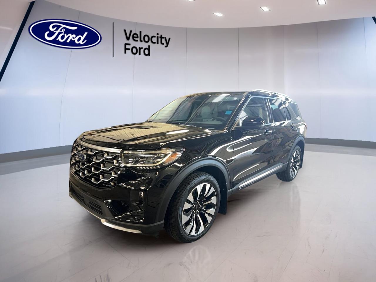 Discover premium family SUV capability with this brand new 2026 Ford Explorer Platinum 4WD from Velocity Ford in Moose Jaw. Finished in Black with a Grey interior, this four-door SUV pairs upscale comfort with everyday versatility. Its 2.3-litre unleaded engine and automatic transmission deliver smooth power for city driving and confident highway travel.

The 2026 Ford Explorer Platinum 4WD brings together refined design, practical utility, and modern technology in one well-equipped package. With four-wheel drive, a glass sunroof, navigation, heated front and rear seats, and a power liftgate, it is ready for changing Prairie weather, busy family schedules, and long weekend escapes.

FEATURES OF THE Explorer Platinum 4WD

»» Black exterior with refined premium presence
»» 4WD confidence for all-season driving
»» Glass sunroof adds open-air comfort
»» Navigation system supports easier trip planning

ADVANCED SAFETY FEATURES

»» Anti-lock braking system helps maintain control
»» Stability control supports confident road handling
»» Backup camera assists while reversing safely
»» Blind spot monitor aids lane awareness

PERFORMANCE AND EFFICIENCY

»» 2.3-litre unleaded engine balances responsive performance
»» Automatic transmission delivers smooth daily driving
»» Four-wheel drive improves traction in weather
»» Cruise control supports relaxed highway travel

COMFORT AND CONVENIENCE

»» Heated front seats add cold-weather comfort
»» Heated rear seats help keep passengers cozy
»» Dual-zone climate control improves cabin comfort
»» Power liftgate simplifies cargo area access

TECHNOLOGY AND CONNECTIVITY

»» Bluetooth integration supports hands-free phone use
»» Navigation system provides clear route guidance
»» WiFi hotspot helps keep devices connected
»» Steering wheel audio controls add convenience

CARGO SPACE

»» Rear trunk access makes loading simple
»» Power liftgate helps with busy errands
»» Four-door layout improves passenger entry ease
»» SUV design supports versatile everyday hauling

WHAT OTHER OWNERS LIKE

»» Comfortable ride for daily family travel
»» User-friendly technology for connected driving
»» Confident all-weather traction with four-wheel drive
»» Heated seating adds welcome winter comfort

This 2026 Ford Explorer Platinum 4WDs VIN is: 1FMUK8HH2TGC07405.