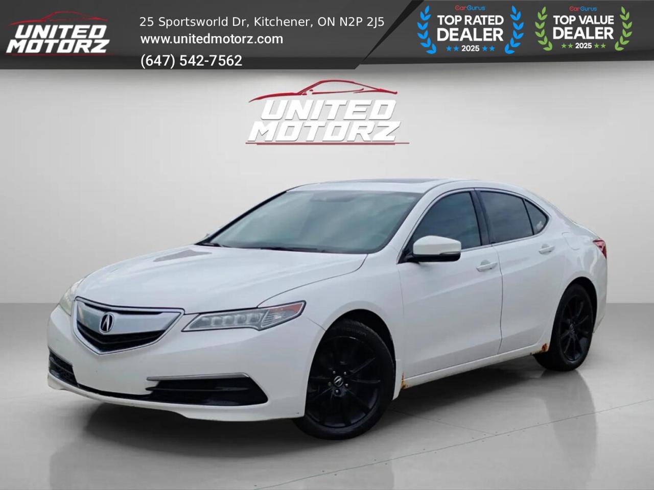 2016 Acura TLX SH-AWD V6 TECH ***AS-IS SPECIAL*** NO ACCIDENTS*** 19 SERVICE RECORDS*** <br/> The 2016 Acura TLX SH-AWD V6 Tech is a luxury sport sedan that delivers an exceptional combination of performance, comfort, and advanced technology. This accident-free vehicle has been meticulously maintained and is backed by 19 documented service records, providing added confidence and peace of mind. Powered by a responsive V6 engine and equipped with Acuras renowned Super Handling All-Wheel Drive (SH-AWD) system, the TLX offers impressive traction, stability, and engaging performance in all driving conditions. The Technology Package adds premium features, advanced navigation, and upscale amenities designed to enhance every drive. With its refined interior, sleek styling, and reputation for reliability, this TLX is an outstanding choice for drivers seeking luxury, performance, and everyday practicality. <br/> Key Features:- <br/> * Automatic transmission <br/> * Carfax verifed <br/> * Keyless entry <br/> * Power windows <br/> * Power locks & mirrors <br/> * Power seats <br/> * Heated seats <br/> * Memory Seats <br/> * Infotainment system <br/> * Backup camera <br/> * Phone connectivity <br/> * AM/FM <br/> * A/C <br/> * Lane Assist <br/> * Adaptive Cruise Control <br/> * Blind spot Monitor <br/> * Sunroof/Moonroof <br/> * Cruise Control <br/> * Fog lamps <br/> * Alloy Wheels <br/> ------------------------------------------------------------------------------------United Motorz  Kitcheners Used Car Superstore!Since2017,United Motorzhas been your trusted destination for quality pre-owned vehicles in the Kitchener-Waterloo area. Withtwo convenient locationsandover 150+ cars, SUVs, and vans, we offer a huge selection to fit every lifestyle and budget. From sleek sedans to family SUVs, every vehicle is carefully inspected to ensure reliability and performance. <br/> Locations: <br/> Kitchener:25 Sportsworld Dr, N2P 2J5 <br/> ------------------------------------------------------------------------------------******This Vehicle is sold as is and according to the laws we must indicate this statement******** <br/> Sold As-is. The motor vehicle sold under this contract is being sold as is and is not represented as being in road worthy condition, mechanically sound or maintained at any guaranteed level of quality. The vehicle may not be fit for use as a means of transportation and may require substantial repairs at the buyers expense. It may not be possible to register the vehicle to be driven in its current condition. <br/> $8950+ hst & licensing <br/> UCDA member and OMVIC approved dealership, buy with confidence. <br/> To view more used cars you can visit us at www.unitedmotorz.com <br/> Contact : 6475427562 <br/> United Motorz inc. <br/> www.unitedmotorz.com <br/> 25 Sportsworld Drive, Kitchener, ON. N2P2J5 <br/>
