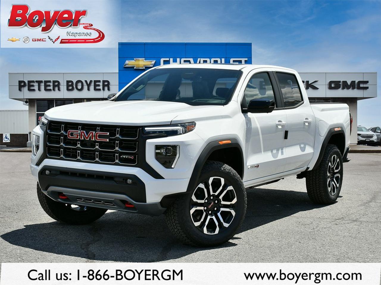 <p>Experience the future of driving with the 2026 GMC Canyon AT4, dressed in Summit White with a powerful 4x4 drivetrain. With the AT4 PREFERRED EQUIPMENT GROUP and its commanding presence, this truck is built to handle whatever the road throws your way.</p> <p>The exterior is highlighted by stunning 20" machine-faced aluminum wheels with dark pockets, giving it an impressive stance and sophistication while the black GMC emblems add an understated flair. Inside, indulge in the luxury of Jet Black/Timber perforated leather-appointed seats, complete with driver memory recall and power adjustments for the front seats, ensuring comfort on every journey.</p> <p>Stay connected and entertained with the 11.3" diagonal premium GMC infotainment system, equipped with Google built-in, wireless Android Auto and Apple CarPlay capability, and a state-of-the-art Bose Sound System. For peace of mind, this Canyon features a suite of advanced safety technologies: Adaptive Cruise Control, HD Surround Vision, and Rear Pedestrian Alert, to name a few. The multicolour 6.3" head-up display ensures you have all vital information right where you need it.</p> <p>This all-terrain utility truck is perfect for the adventurous spirit seeking a reliable companion on and off the road. Whether exploring trails or navigating the urban jungle, the new GMC Canyon AT4 is your answer. Call Peter Boyer Chevrolet Buick GMC today to learn more about this striking powerhouse and schedule your test drive.</p>