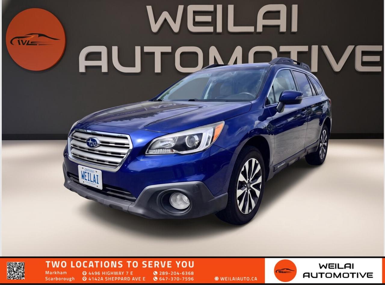 Symmetrical All-Wheel Drive | Premium Leather Upholstery | Power Rear Tailgate | Harman Kardon Audio | Power Moonroof | Low credit? No credit? Established Credit? We accept ALL!!! - Contact Us Today!Test Drive the 2017 SUBARU Outback Limited Today! This versatile and rugged crossover SUV perfectly balances everyday comfort with off-road capability. Known for its legendary reliability and all-weather confidence, this Outback Limited offers a premium interior, advanced safety features, and exceptional utility, making it the ideal choice for family road trips, daily commutes, and weekend adventures in any Canadian weather. <br/> Performance: <br/> Engine: 2.5L 4-cylinder SUBARU BOXER <br/> Horsepower: 175 hp <br/> Torque: 174 lb-ft <br/> Transmission: Lineartronic CVT <br/> Drivetrain: Symmetrical Full-Time AWD <br/> Exterior: <br/> 18-inch machined finish aluminum-alloy wheels <br/> Power rear tailgate with memory function <br/> Power sliding glass moonroof <br/> Halogen projector low-beam headlights with fog lights <br/> Roof rails with integrated retractable crossbars <br/> Interior: <br/> Premium leather-trimmed upholstery <br/> Heated front and rear seats <br/> 10-way power adjustable driver seat with 2-position memory <br/> Dual-zone automatic climate control <br/> Heated leather-wrapped steering wheel <br/> Technology: <br/> 7-inch high-resolution touchscreen infotainment system with GPS navigation <br/> Harman Kardon 12-speaker premium audio system with subwoofer <br/> Bluetooth mobile phone connectivity and streaming audio <br/> SiriusXM satellite radio capability <br/> STARLINK smartphone integration with Aha radio <br/> Safety: <br/> Blind-Spot Detection with Lane Change Assist <br/> Rear Cross-Traffic Alert <br/> Rearview backup camera <br/> Vehicle Dynamics Control with Active Torque Vectoring <br/> Advanced frontal airbag system and side curtain airbags <br/> Approximate Fuel Efficiency: <br/> City: 9.4 L/100 km <br/> Highway: 7.3 L/100 km! <br/> Our premium pre-owned inventory is moving incredibly fast and high-quality vehicles like this do not stay on the lot for long. Visit Weilai Automotive Inc. in Markham today to experience this exceptional crossover before it is gone. Call us right now to schedule your exclusive test drive and secure this vehicle before someone else drives it home! <br/> <br/> <br/> FINANCING: At Weilai Automotive Inc., were all about giving everyone a fair shot at owning a quality vehicle, no matter their credit history. Whether youre grappling with credit challenges or have a stellar credit record, we have financing options that cater to you. Your specific financing terms will depend on various factors, including your credit rating. For a personalized finance consultation, a signed consent form is needed. Reach out to schedule your appointment today. <br/> WEILAI CERTIFIED PRE-OWNED PROGRAM:* <br/> Full Detailing Package <br/> Comprehensive Certification Package <br/> Safety Certification <br/> Financing Available <br/> Extended Warranty Available <br/> Available for only $899 <br/> *Weilai Certified Pre-Owned Program includes: Full interior detailing, full exterior detailing, meticulous vehicle reconditioning. A comprehensive 60-point safety inspection with additional standards. For example, tire and brake treads must be a minimum of 3.5 mm which is 233% of the Ontario standard of 1.5 mm. Access to a large network of lenders to give you the best approval guaranteed. Option to extend the warranty for up to an additional 6 years for an additional fee. <br/> CARFAX REPORT: We believe in full transparency. All vehicles come with a FREE Carfax report. Please visit our listing on weilaiauto.ca or autotrader.ca to obtain your free Carfax report. <br/> CONTACT NOW: We welcome customers from all over the GTA, including Markham, Scarborough, Barrie, Stouffville, Toronto, Richmond Hill, East Gwillimbury, Aurora, North York, East York, Whitby, Brampton, and the surrounding area. Ready to take the next step? Book an appointment, get more info, or get in touch by calling 289-204-6368 or emailing us at salesmanagers@weilaiauto.ca. <br/> <br/> <br/> FEE DISCLOSURE: Price does not include safety certification, HST, or licensing fees. Safety certification available, see the Weilai Certified Pre-Owned Program for details. <br/> FINANCE SPECIAL PRICE ONLY: Pricing is based on financing. The listed price includes a $1,000 finance rebate. Choosing an alternative payment method may disqualify this rebate. <br/> VEHICLE CONDITION: The vehicle has been inspected and reconditioned to a premium pre-owned condition and is ready to be test-driven. However, to comply with OMVICs disclosure requirements, please note that this unit is not currently drivable and not certified until it undergoes safety certification. <br/> DISCLAIMERS: Please note that these details are based on the typical specifications for a given year, make, and model, and actual features may vary for the specific VIN provided. The descriptions above and the contents on this vehicle detail page are generated using AI and VIN decoders, which may contain inaccuracies. They are intended for reference only and may not be entirely reliable. Always check the vehicles actual specifications and refer to the owners manual for the most precise and up-to-date information. While Weilai Automotive Inc. strives to provide accurate information, we will not be responsible for any mistakes made on this page. <br/>