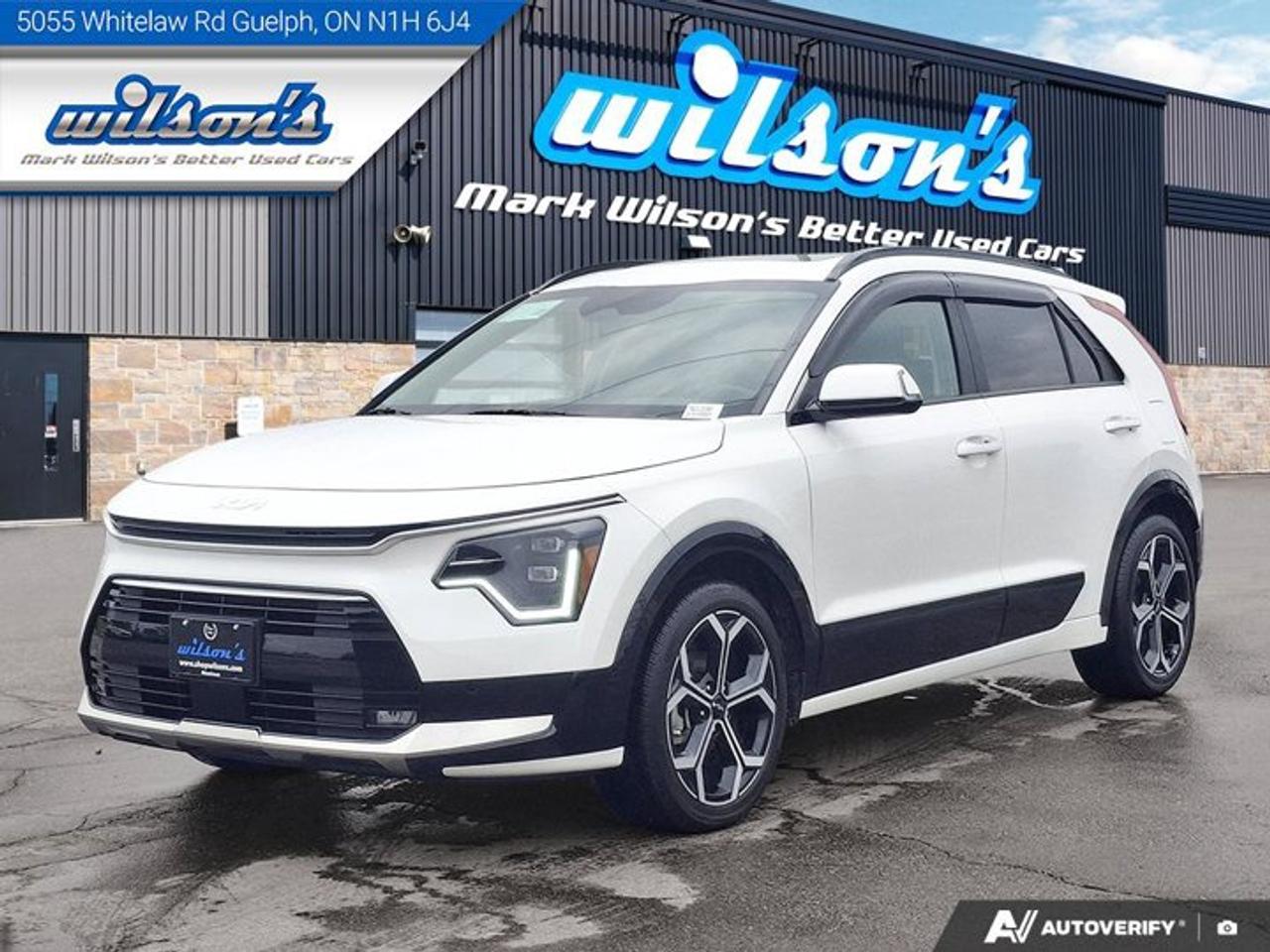 Look at this certified 2026 Kia Niro SX Hybrid | Leather | Sunroof | HUD | Cooled + Heated Seats | Smart Cruise | Nav | and More !. Its Automatic transmission and 1.6 L engine will keep you going. This Kia Niro features the following options: Sunroof, Navigation System, Leather, Heated Steering Wheel, Heads Up Display, Air Conditioning, Air Conditioned Seats, Heated Seats, Tilt Steering Wheel, and Steering Radio Controls. Stop by and visit us at Mark Wilsons Better Used Cars, 5055 Whitelaw Road, Guelph, ON N1H 6J4.MASSIVE SELECTION: 500+ vehicles in ONE LOCATION, all Live Market Priced for the best value!STRAIGHTFORWARD & TRANSPARENT PRICING: Our Advertised Price INCLUDES:Safety Certification! (No separate certification fee upcharge).FREE Carfax History Report!NO upcharge for paying cash!CONFIDENCE & PEACE OF MIND: 30-Day/3,000 km Warranty INCLUDED! Plus a 5-Day Exchange Privilege!*EASY FINANCING: Better-than-bank rates, $0 Down, and 3 Months No Payments available OAC. BAD CREDIT APPROVED HERE!WE BUY CARS: Get Top Dollar for your trade, or sell us your vehicle for CASH even if you dont buy ours!www.shopwilsons.comAn Honest, Transparent Buying Experience. Trusted in business since 1961!(Cash Prices Exclude HST and Licensing Fees only.)