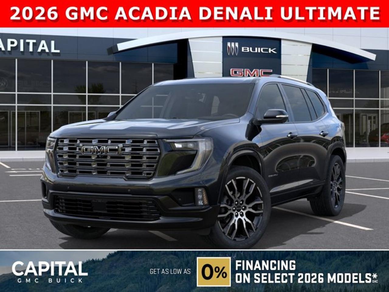 Take a look at this 2026 GMC Acadia Denali ULTIMATE! This limited production SUV comes equipped with every option including Massaging Seats, Vader Chrome, Exclusive Interior, SUPER CRUISE, 22 Inch Wheels, Rear Streaming Mirror, Cargo Liners and All-Weather Floor Liners, Heads-Up Display, 360 CAM, Heated and Cooled Seats, Heated Rear Seats, Panoramic Sunroof, Remote Start, A Massive 15 Inch touchscreen, and so much more! CALL NOW and Dont miss out...Ask for the Internet Department for more information or book your test drive today!AMVIC Licensed Dealer - Licence Number B1044900
