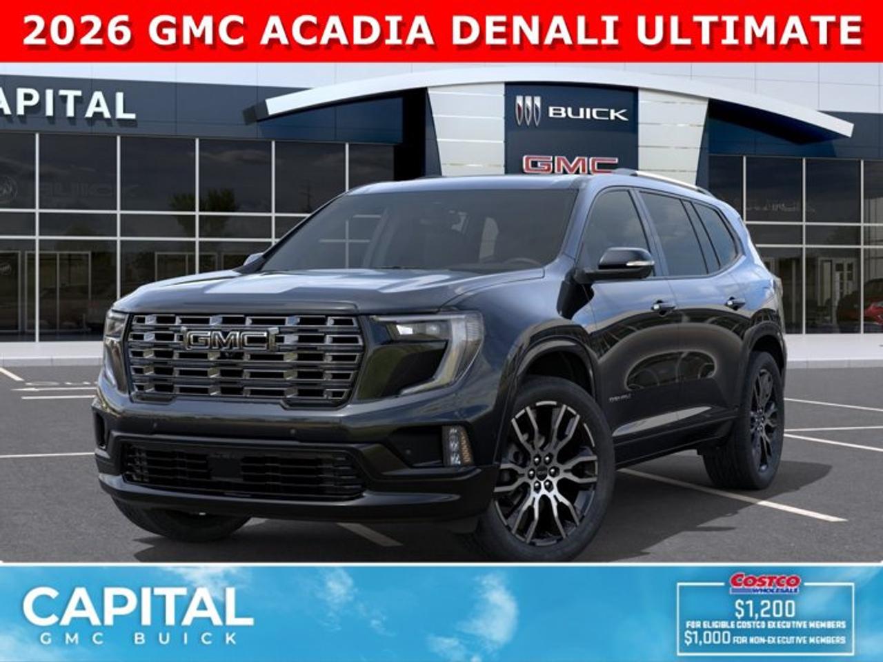 Take a look at this 2026 GMC Acadia Denali ULTIMATE! This limited production SUV comes equipped with every option including Massaging Seats, Vader Chrome, Exclusive Interior, SUPER CRUISE, 22 Inch Wheels, Rear Streaming Mirror, Cargo Liners and All-Weather Floor Liners, Heads-Up Display, 360 CAM, Heated and Cooled Seats, Heated Rear Seats, Panoramic Sunroof, Remote Start, A Massive 15 Inch touchscreen, and so much more! CALL NOW and Dont miss out...Ask for the Internet Department for more information or book your test drive today!AMVIC Licensed Dealer - Licence Number B1044900