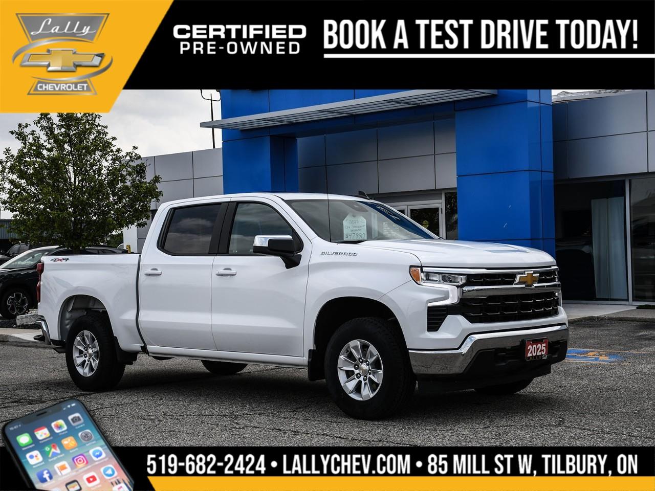 2025 Chevrolet Silverado 1500 LT 4WD EcoTec3 5.3L V8 10-Speed Automatic Summit White 10-Speed Automatic, 4WD, Black Cloth.<br /><br />** Special Sale price listed is available to finance purchases only on approved credit. Price of vehicle may differ with other forms of payment.<br /><br /><br />What is Live Market Pricing?<br /><br />Lally Chevrolet, we've changed the way we sell new and pre-owned vehicles with Live Market Pricing. Buying a vehicle can be stressful. Negotiations, trade value, hidden fees and the time a purchase takes is enough to make anyone nervous.<br /><br />How does a customer know if they are getting a good deal or not?<br /><br />How do dealerships like Lally Chevrolet even set prices?<br /><br />In today's customer-centric, tech-savvy world, where is the transparency in the car buying process?<br /><br />We want to make your vehicle purchasing experience stress-free, simple, enjoyable and transparent. So we've made the struggle of negotiating a thing of the past!<br /><br />No More Stressful Negotiations!<br /><br />Purchasing your next vehicle shouldn't feel like a battle. Our team at Lally Chevrolet does not want you to go home wondering if you could have gotten a better deal or not. So, we are offering you the best deal possible, the fair value, with Live Market Pricing.<br /><br />How Does Live Market Pricing Work?<br /><br />With Live Market Pricing, our team checks the fair value of our vehicles every day, comparing equally-equipped vehicles in a 300 kilometer radius of our market area. Then, we update our inventory prices in real-time to reflect the current market price.<br /><br />This allows us to price our vehicles in our market area fairly while passing the savings onto you. With Lally Chevrolet Live Market Pricing system, you can rest assured that you're getting the most competitive price around town.<br /><br />These real-time results offer fair pricing for you, the customer, and eliminates the need for negotiations. Lally Chevrolet Live Market Pricing ensures:<br /><br />? no pricing games<br />? no stressful negotiations or pressure situations<br />? no mark-up to mark-down gimmicks<br />? no hassling<br />? no haggling<br />? no more guessing<br /><br />.
