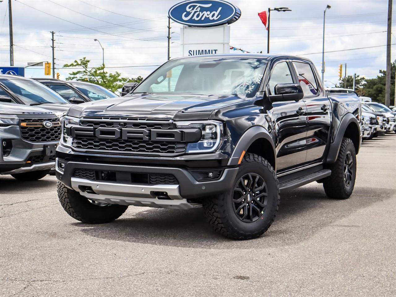 <p>Experience the power and versatility of the new 2026 Ford Ranger Raptor, in a commanding black finish and equipped with 4x4 capability for outstanding off-road handling. This truck is designed for rugged adventures and delivers on style and substance.</p><p>The exterior's bold Shadow Black color complements its robust truck body type, accentuated by alloy wheels and running boards. Inside, the cabin offers comfort and luxury with Ebony leather-trimmed, power-adjustable, and heated bucket seats, ensuring every drive is pleasurable. Enjoy the convenience of power seats and windows, a leather steering wheel, and an intuitive flow-through console.</p><p>Stay connected and safe with advanced technology features including a navigation system, backup camera, smart device integration, and a Wi-Fi hotspot. Safety is prioritized with lane assist, parking sensors, and a suite of driver assistance features like adaptive cruise control, brake assist, and keyless entry. The Ranger Raptor also offers selectable drive modes for any terrainfrom city roads in normal mode to more adventurous settings like rock crawl and Baja.</p><p>Perfect for thrill-seekers and those who demand the best of both performance and sophistication. Contact Summit Ford today to learn more about how you can own the dynamic and powerful 2026 Ford Ranger Raptor.</p>