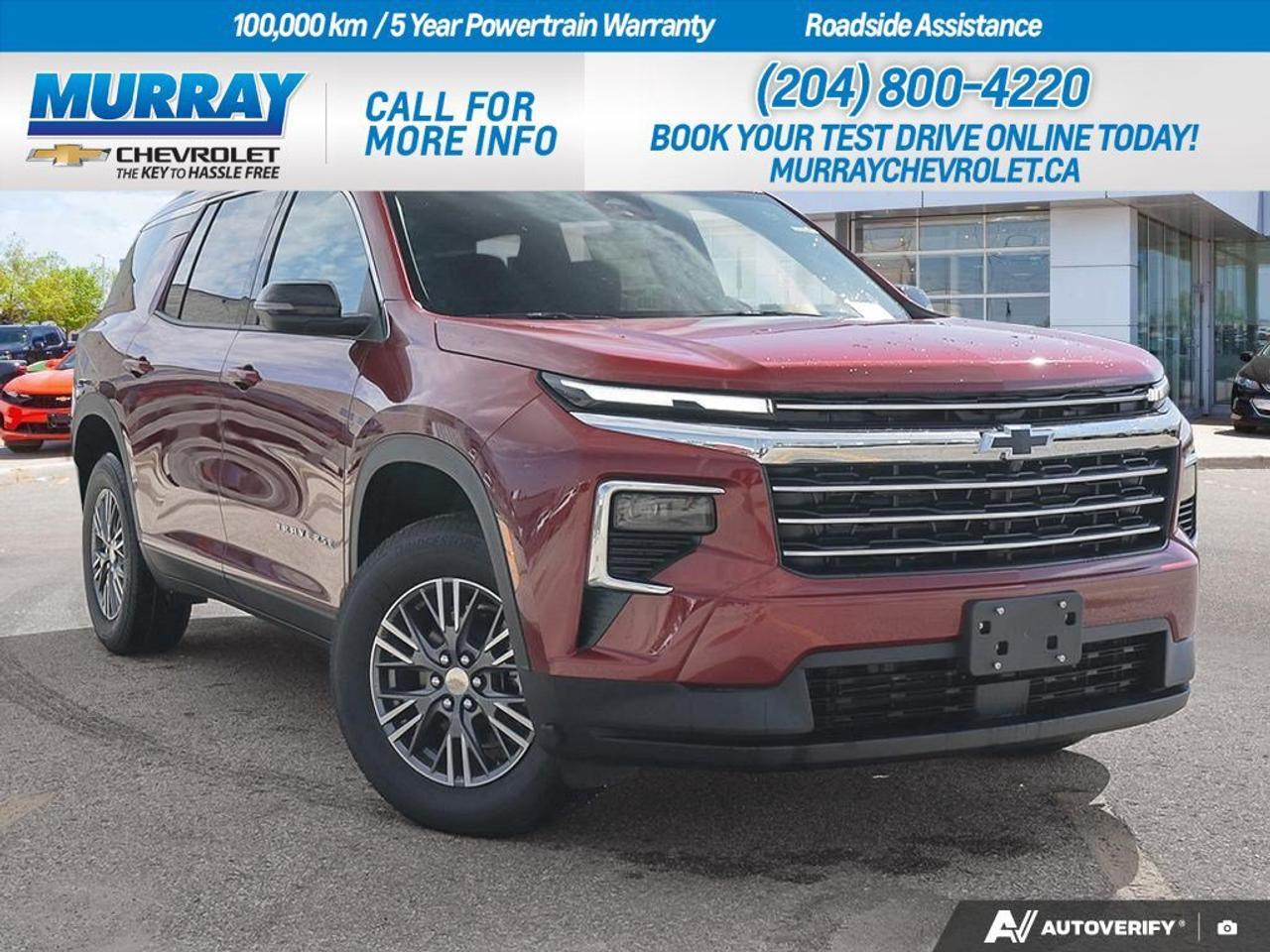 * ENGINE BLOCK HEATER * * LPO BLACK BOWTIE * * RADIANT RED TINTCOAT *  The 2026 Chevrolet Traverse LT in vibrant Radiant Red Tintcoat is now available in Winnipeg for those who appreciate style and practicality. This sport utility vehicle offers a perfect combination of elegance and utility, making it a top choice for families and adventurers alike.  Under the hood, the powerful 2.5L Turbo DOHC SIDI engine with Variable Valve Timing delivers an impressive 328 horsepower, ensuring a dynamic driving experience. Paired with an 8-speed automatic transmission, the Traverse provides smooth and responsive handling, making every drive a pleasure.  The interior is designed for comfort and convenience, featuring LT Jet Black premium cloth seat trim, a heated steering wheel, and heated front seats. The advanced technology suite includes adaptive cruise control, lane keeping assist, and a comprehensive safety system with front collision mitigation, ensuring a safe and enjoyable journey for all passengers.  With the added benefit of all-wheel drive and a spacious interior, the Traverse offers both versatility and luxury, making it the ideal choice for those who refuse to compromise on either.  Dealer Permit #1740