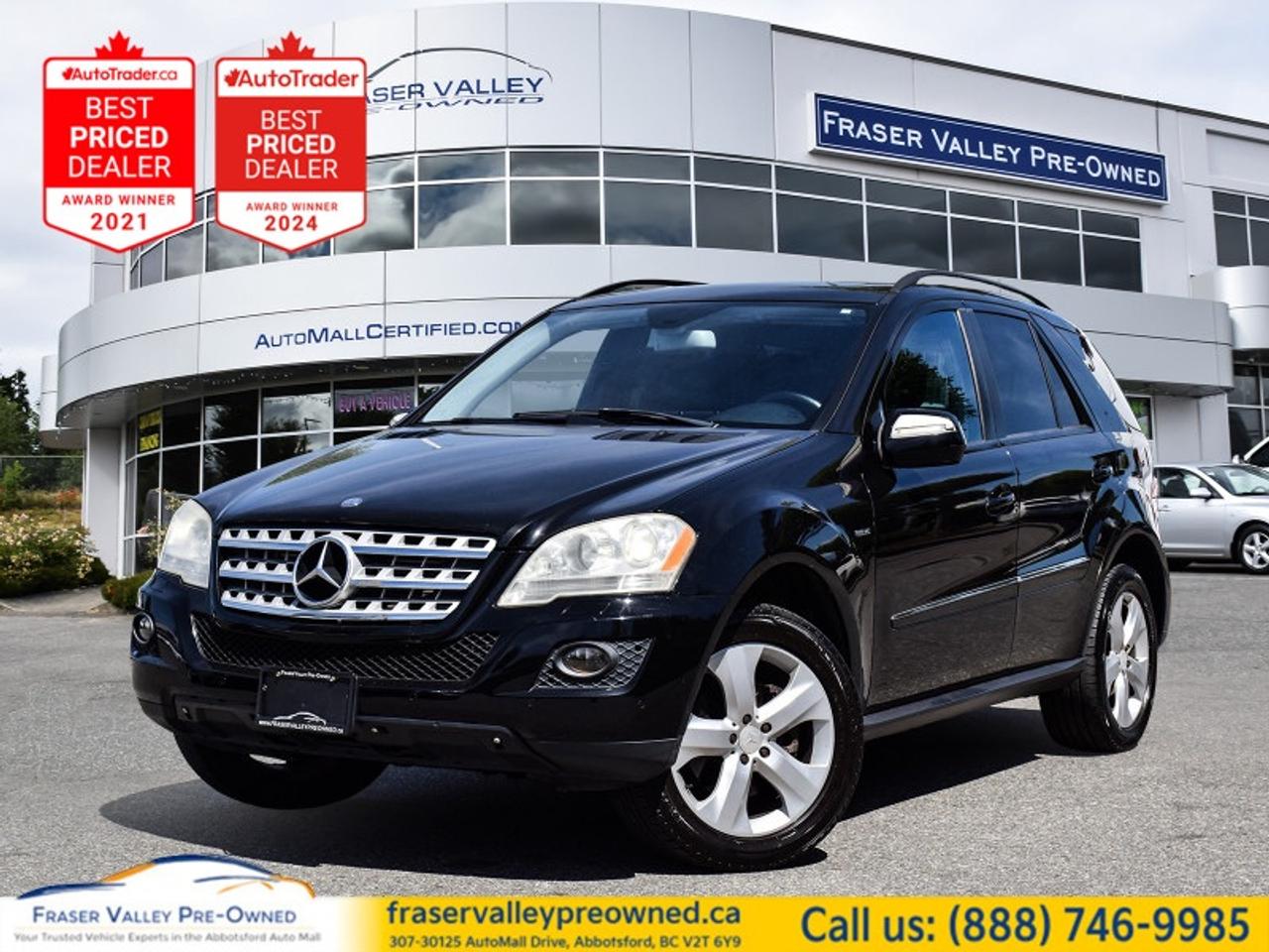 Trade-in!
 
 2009 MERCEDES-BENZ ML320 BLUETEC 4MATIC - DIESEL - AS-IS WHOLESALE - INSPECTED - TEST DRIVE READY
 
3.0L V6 BlueTec Diesel, 4MATIC AWD, 7-Speed Automatic, Mercedes-Benz Dealer Serviced, Heated Seats, Sunroof, Leather Interior, As-Is Wholesale Pricing
 
Fraser Valley Pre-Owned is proud to present this 2009 Mercedes-Benz ML320 BlueTec in Black - a fresh trade-in being offered to the public on a wholesale basis before it heads to auction in two weeks. We are being straightforward about that up front because that is how we do business. This is an as-is sale, priced accordingly, for a buyer who knows exactly what they are getting and wants a deal that reflects it. That said, this ML has an exceptionally well-documented service history with Mercedes-Benz Boundary and Mercedes-Benz Langley spanning its entire life, and it has been inspected by our service department and is fully road safe and ready for a test drive today. The 3.0L V6 BlueTec diesel paired with 4MATIC all-wheel drive delivers the smooth, torque-rich driving experience this generation of ML is known for.
 
Highlights
 
2009 Mercedes-Benz ML320 BlueTec 4MATIC
Black exterior
Black leather interior
243,625 km
3.0L V6 BlueTec turbo diesel - 210HP
7-Speed automatic transmission
4MATIC all-wheel drive
Heated front seats
Power sunroof
Leather seating throughout
Power windows and locks
Climate control
Cruise control
Alloy wheels
Sold as-is - wholesale priced
 
Restoration Notes
 
Carfax Canada confirms an exceptionally thorough service history with 29 service records, the vast majority performed at Mercedes-Benz Boundary and Mercedes-Benz Langley dealerships, spanning from 2013 through May 2026. Recent service includes diesel particulate filter replacement, fuel system repair, mass air flow sensor replacement, and a full maintenance inspection completed in February 2026. This ML has been inspected by our service department and is confirmed road safe and ready for a test drive. Sold as-is, wholesale priced, reflecting the kilometres and age of the vehicle.
 
Trades welcome.
 
Finance and warranty options available for all types of credit situations.
 
Dealership:
 
Fraser Valley Pre-Owned offers this ML320 BlueTec to the public ahead of auction at a genuine wholesale price - inspected, road safe, and ready to drive. As the only dedicated pre-owned store inside the Fraser Valley Automall, we have built our reputation on honest deals, including the ones we price to move quickly. Multiple-time AutoTrader Lowest Priced Dealer award winners and proud recipients of the 2025 and 2026 Canadian Consumer Choice Award for Pre-Owned Auto Dealership of the Year in Abbotsford. First come, first served on this one.
 
307-30125 Auto Mall Drive, Abbotsford, BC V2T 6Y9
Fraser Valley Automall
www.fraservalleypreowned.ca
 
All finance/lender options available - cash purchases welcome
 
 

| Our Quality Guarantee: We maintain the highest standard of quality that is required for a Pre-Owned Dealership to operate in an Auto Mall. We provide an independent 360-degree inspection report through licensed 3rd Party mechanic shops. Thus, our customers can rest assured each vehicle will be a reliable, and responsible purchase.  |  Purchase Disclaimer: Your selected vehicle may have a differing finance and cash prices. When viewing our vehicles on third party  marketplaces, please click over to our website to verify the correct price for the vehicle. The Sale Price on third party websites will always reflect the Finance Price of our vehicles. If you are making a Cash Purchase, please refer to our website for the Cash Price of the vehicle.  | All prices are subject to and do not include, a $995 Finance Fee, a $995 Document Fee, and a $499 GPS Lot Pack. VSA Security Fee of $10 is applicable as we are a Certified VSA Dealer (#40190).  These fees as well as taxes, are included in all listed listed payment quotes. Please speak with Dealer for full details and exact numbers.  o~o