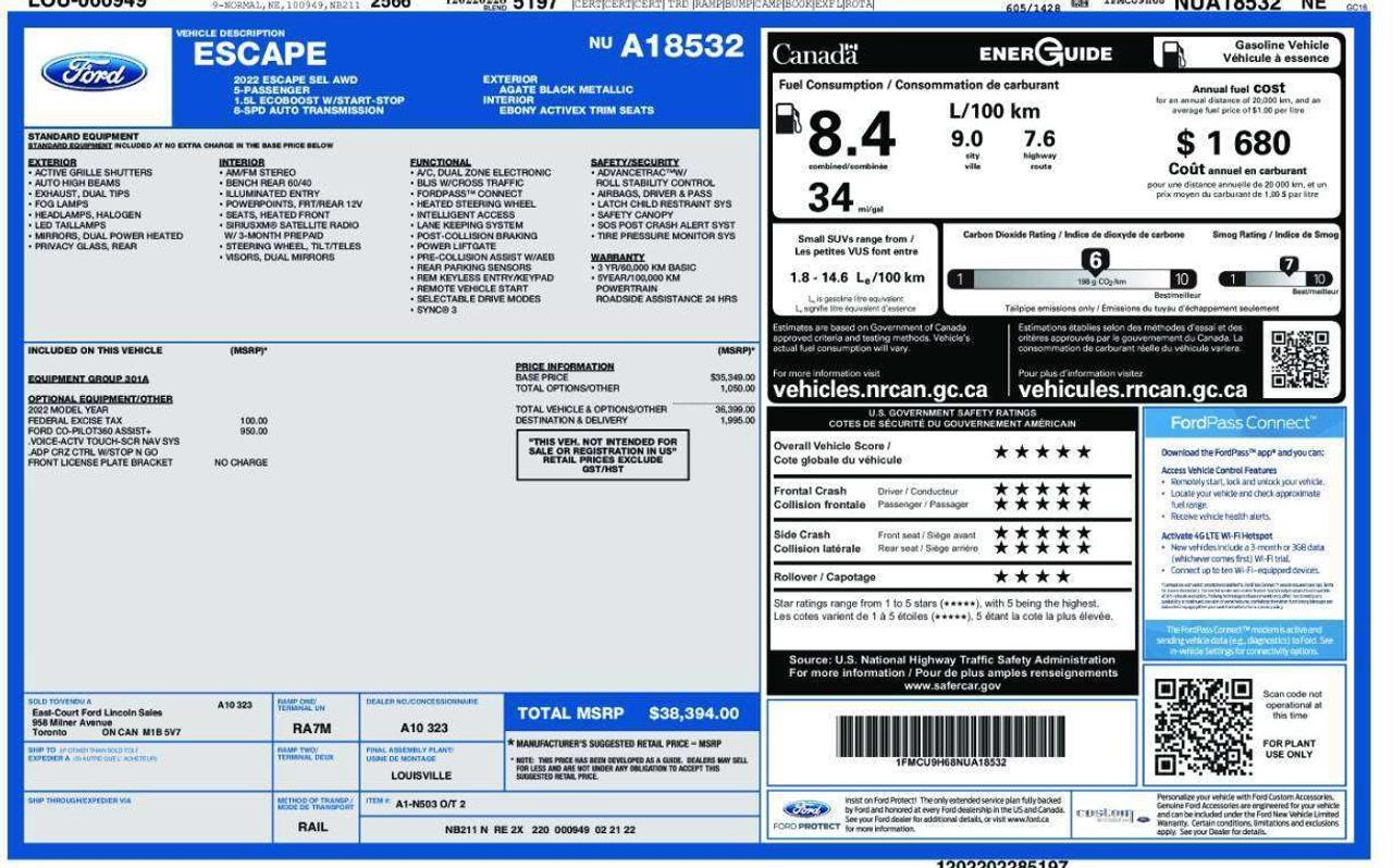 2022 Ford Escape SEL| CLEAN CARFAX | CO PILOT-360 | AWD | CARFAX Photo