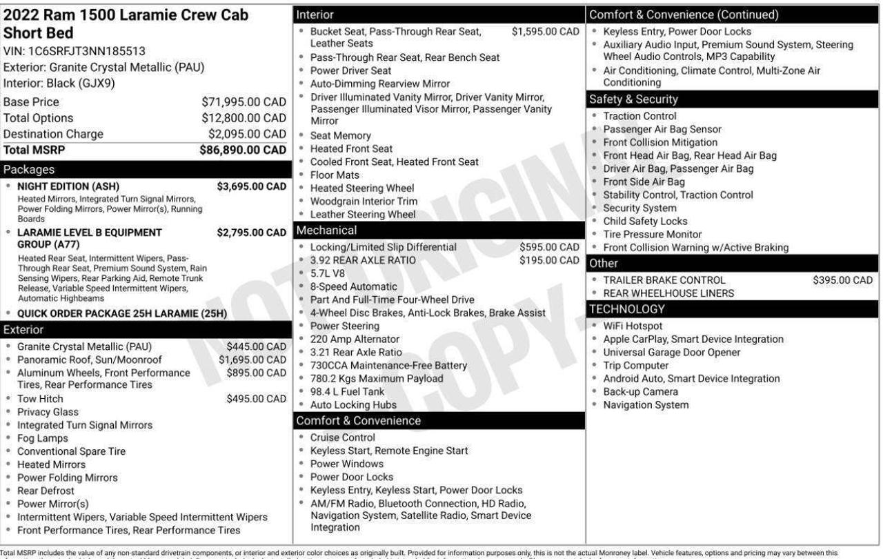 2022 RAM 1500 LARAMIE| CLEAN CARFAX| NIGHT ED| PANO | REAR HTD Photo3