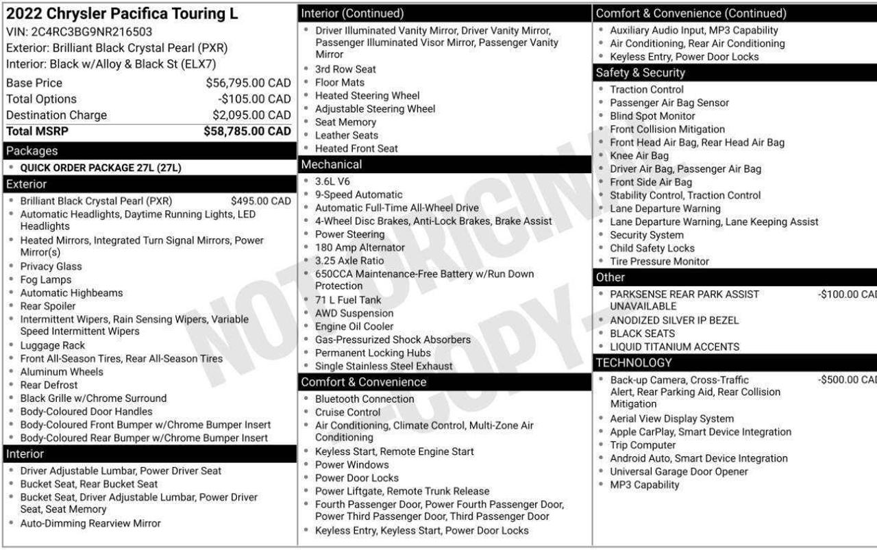 2022 Chrysler Pacifica TOURING L | CLEAN CARFAX | PWR DOOR | LEATHER Photo