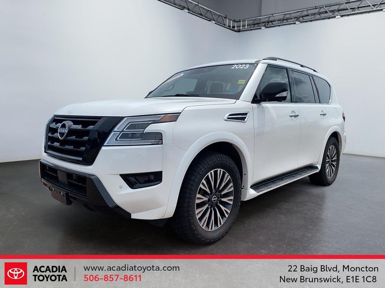 New Price! Odometer is 8216 kilometers below market average! Super Black 2023 Nissan Armada SL 4WD 7-Speed Automatic 5.6L V8 DOHC 32V LEV3-SULEV125 400hp



Sale price includes a $1,500 Finance Credit and is available to customers who finance their vehicle purchase through Acadia Toyota. Contact us for complete details and eligibility requirements.



NEW 2 YEAR MVI INSPECTION DONE HERE AT ACADIA TOYOTA, 4WD, 13 Speakers, 20 Alloy Wheels, 4-Wheel Disc Brakes, Auto High-beam Headlights, Automatic temperature control, Brake assist, Electronic Stability Control, Memory seat, Power driver seat, Power Liftgate, Power steering.



Certification Program Details: Type your description here