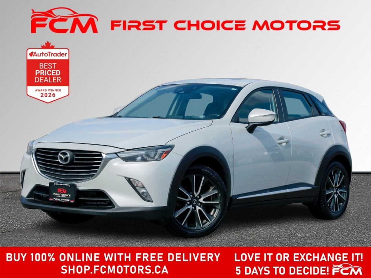 ** ** SPECIAL LIMITED TIME OFFER ** ** PURCHASE ANY VEHICLE THIS WEEK AND RECEIVE 4 BRAND-NEW ALL-SEASON TIRES AT NO ADDITIONAL COST!!! DON   T MISS THIS EXCLUSIVE CHANCE TO UPGRADE YOUR RIDE AND STAY PREPARED FOR ANY WEATHER!!! <br><br>EXCITING NEWS FROM FIRST CHOICE MOTORS! Our brand-new online showroom is now open to the public, bringing the ultimate car shopping experience right to your fingertips! Enjoy a 100% online car shopping experience, with over 500 certified vehicles in stock, comprehensive protection plans, and thousands of new auto parts & accessories available! Plus, for a limited time, were offering FREE deliveries across Ontario on all vehicle purchases! Dont miss out   visit Shop.fcmotors.ca to find and upgrade your perfect vehicle today!<br><br>Welcome to First Choice Motors, the largest car dealership in Toronto of pre-owned cars, SUVs, and vans priced between $5000-$15,000. With an impressive inventory of over 300 vehicles in stock, we are dedicated to providing our customers with a vast selection of affordable and reliable options. <br><br>Were thrilled to offer a used 2016 Mazda CX-3 GT, light grey color with 239,000km (STK#10013) This vehicle was $10990 NOW ON SALE FOR $9990. It is equipped with the following features:<br>- Automatic Transmission<br>- Leather Seats<br>- Sunroof<br>- Heated seats<br>- Navigation<br>- All wheel drive<br>- Bluetooth<br>- Reverse camera<br>- Alloy wheels<br>- Power windows<br>- Power locks<br>- Power mirrors<br>- Air Conditioning<br><br>At First Choice Motors, we believe in providing quality vehicles that our customers can depend on. All our vehicles come with a 36-day guarantee on all safety related items. We also offer additional warranty options up to 5 years for our customers who want extra peace of mind.<br><br>Furthermore, all our vehicles are sold fully certified with brand new brakes rotors and pads, a fresh oil change, and brand new set of all-season tires installed & balanced. You can be confident that this car is in excellent condition and ready to hit the road.<br><br>At First Choice Motors, we believe that everyone deserves a chance to own a reliable and affordable vehicle. Thats why we offer financing options with low interest rates starting at 7.9% O.A.C. Were proud to approve all customers, including those with bad credit, no credit, students, and even 9 socials. Our finance team is dedicated to finding the best financing option for you and making the car buying process as smooth and stress-free as possible.<br><br>Our dealership is open 7 days a week to provide you with the best customer service possible. We carry the largest selection of used vehicles for sale under $9990 in all of Ontario. We stock over 300 cars, mostly Hyundai, Chevrolet, Mazda, Honda, Volkswagen, Toyota, Ford, Dodge, Kia, Mitsubishi, Acura, Lexus, and more. With our ongoing sale, you can find your dream car at a price you can afford. Come visit us today and experience why we are the best choice for your next used car purchase!<br><br>All prices include $22.00 OMVIC Fee.  Excludes, license plates, ownership registration and ONTARIO HST (13%)<br>*No Credit Card payments can be accepted for Vehicle Purchases*