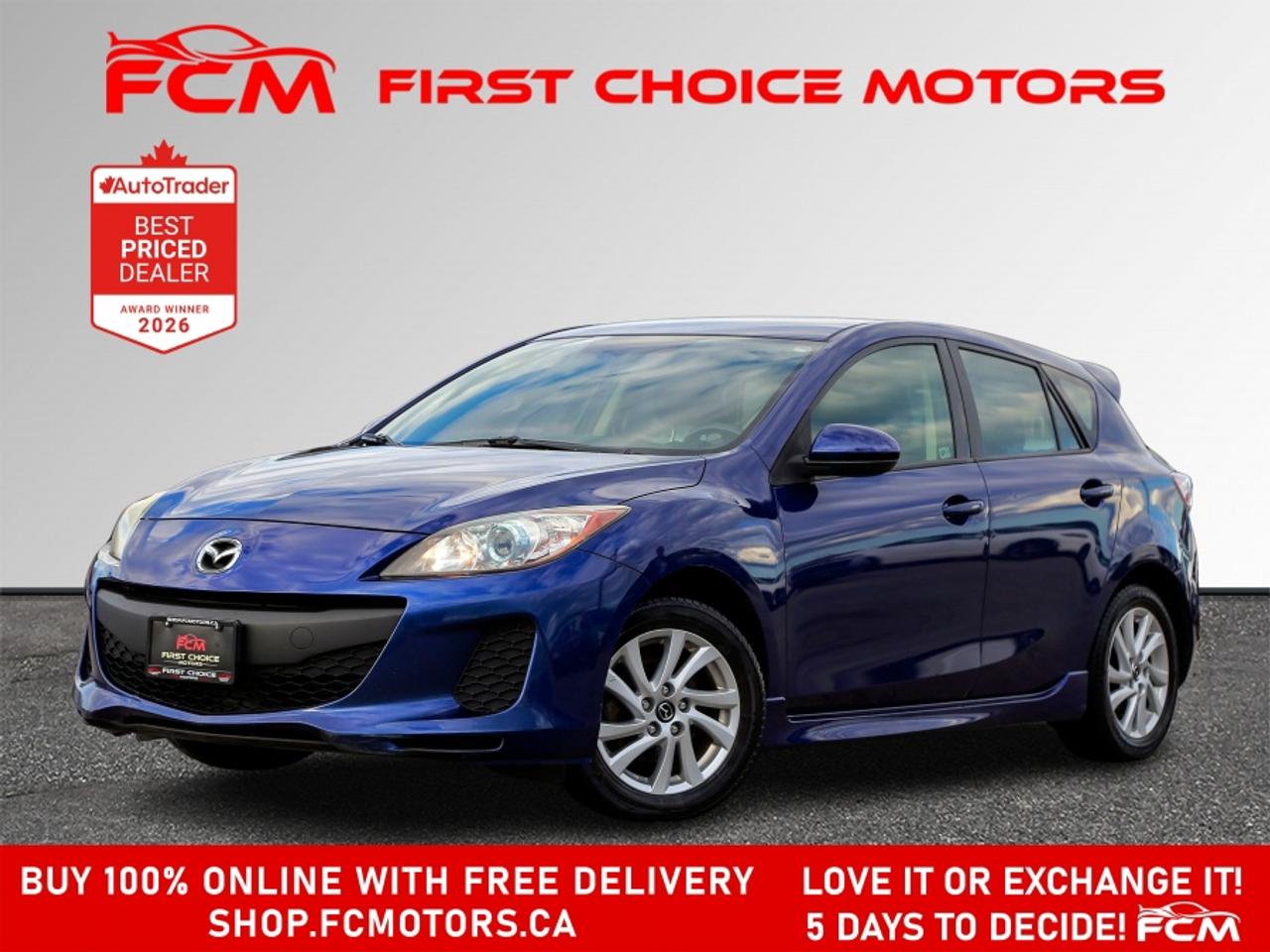 ** ** SPECIAL LIMITED TIME OFFER ** ** PURCHASE ANY VEHICLE THIS WEEK AND RECEIVE 4 BRAND-NEW ALL-SEASON TIRES AT NO ADDITIONAL COST!!! DON   T MISS THIS EXCLUSIVE CHANCE TO UPGRADE YOUR RIDE AND STAY PREPARED FOR ANY WEATHER!!! <br><br>EXCITING NEWS FROM FIRST CHOICE MOTORS! Our brand-new online showroom is now open to the public, bringing the ultimate car shopping experience right to your fingertips! Enjoy a 100% online car shopping experience, with over 500 certified vehicles in stock, comprehensive protection plans, and thousands of new auto parts & accessories available! Plus, for a limited time, were offering FREE deliveries across Ontario on all vehicle purchases! Dont miss out   visit Shop.fcmotors.ca to find and upgrade your perfect vehicle today!<br><br>Welcome to First Choice Motors, the largest car dealership in Toronto of pre-owned cars, SUVs, and vans priced between $5000-$15,000. With an impressive inventory of over 300 vehicles in stock, we are dedicated to providing our customers with a vast selection of affordable and reliable options. <br><br>Were thrilled to offer a used 2013 Mazda MAZDA3 GS Skyactiv, blue color with 238,000km (STK#10020) This vehicle was $6990 NOW ON SALE FOR $5990. It is equipped with the following features:<br>- Automatic Transmission<br>- Hatchback<br>- Heated seats<br>- Bluetooth<br>- Alloy wheels<br>- Power windows<br>- Power locks<br>- Power mirrors<br>- Air Conditioning<br><br>At First Choice Motors, we believe in providing quality vehicles that our customers can depend on. All our vehicles come with a 36-day guarantee on all safety related items. We also offer additional warranty options up to 5 years for our customers who want extra peace of mind.<br><br>Furthermore, all our vehicles are sold fully certified with brand new brakes rotors and pads, a fresh oil change, and brand new set of all-season tires installed & balanced. You can be confident that this car is in excellent condition and ready to hit the road.<br><br>At First Choice Motors, we believe that everyone deserves a chance to own a reliable and affordable vehicle. Thats why we offer financing options with low interest rates starting at 7.9% O.A.C. Were proud to approve all customers, including those with bad credit, no credit, students, and even 9 socials. Our finance team is dedicated to finding the best financing option for you and making the car buying process as smooth and stress-free as possible.<br><br>Our dealership is open 7 days a week to provide you with the best customer service possible. We carry the largest selection of used vehicles for sale under $9990 in all of Ontario. We stock over 300 cars, mostly Hyundai, Chevrolet, Mazda, Honda, Volkswagen, Toyota, Ford, Dodge, Kia, Mitsubishi, Acura, Lexus, and more. With our ongoing sale, you can find your dream car at a price you can afford. Come visit us today and experience why we are the best choice for your next used car purchase!<br><br>All prices include $22.00 OMVIC Fee.  Excludes, license plates, ownership registration and ONTARIO HST (13%)<br>*No Credit Card payments can be accepted for Vehicle Purchases*
