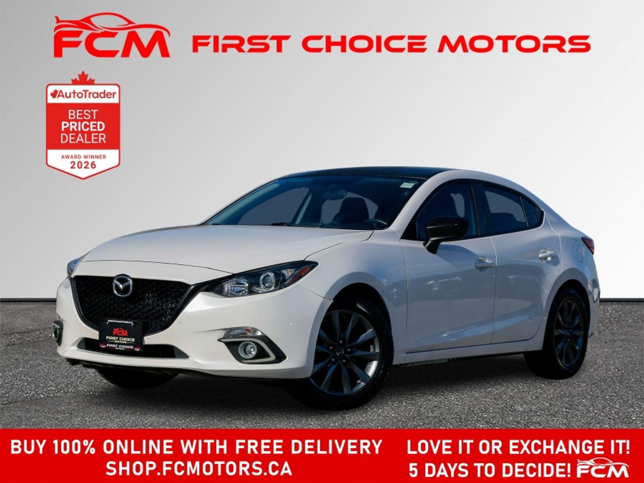 ** ** SPECIAL LIMITED TIME OFFER ** ** PURCHASE ANY VEHICLE THIS WEEK AND RECEIVE 4 BRAND-NEW ALL-SEASON TIRES AT NO ADDITIONAL COST!!! DON   T MISS THIS EXCLUSIVE CHANCE TO UPGRADE YOUR RIDE AND STAY PREPARED FOR ANY WEATHER!!! <br><br>EXCITING NEWS FROM FIRST CHOICE MOTORS! Our brand-new online showroom is now open to the public, bringing the ultimate car shopping experience right to your fingertips! Enjoy a 100% online car shopping experience, with over 500 certified vehicles in stock, comprehensive protection plans, and thousands of new auto parts & accessories available! Plus, for a limited time, were offering FREE deliveries across Ontario on all vehicle purchases! Dont miss out   visit Shop.fcmotors.ca to find and upgrade your perfect vehicle today!<br><br>Welcome to First Choice Motors, the largest car dealership in Toronto of pre-owned cars, SUVs, and vans priced between $5000-$15,000. With an impressive inventory of over 300 vehicles in stock, we are dedicated to providing our customers with a vast selection of affordable and reliable options. <br><br>Were thrilled to offer a used 2016 Mazda MAZDA3 GS Skyactiv, white color with 138,000km (STK#10022) This vehicle was $12990 NOW ON SALE FOR $11990. It is equipped with the following features:<br>- Automatic Transmission<br>- Heated seats<br>- Bluetooth<br>- Reverse camera<br>- Alloy wheels<br>- Power windows<br>- Power locks<br>- Power mirrors<br>- Air Conditioning<br><br>At First Choice Motors, we believe in providing quality vehicles that our customers can depend on. All our vehicles come with a 36-day guarantee on all safety related items. We also offer additional warranty options up to 5 years for our customers who want extra peace of mind.<br><br>Furthermore, all our vehicles are sold fully certified with brand new brakes rotors and pads, a fresh oil change, and brand new set of all-season tires installed & balanced. You can be confident that this car is in excellent condition and ready to hit the road.<br><br>At First Choice Motors, we believe that everyone deserves a chance to own a reliable and affordable vehicle. Thats why we offer financing options with low interest rates starting at 7.9% O.A.C. Were proud to approve all customers, including those with bad credit, no credit, students, and even 9 socials. Our finance team is dedicated to finding the best financing option for you and making the car buying process as smooth and stress-free as possible.<br><br>Our dealership is open 7 days a week to provide you with the best customer service possible. We carry the largest selection of used vehicles for sale under $9990 in all of Ontario. We stock over 300 cars, mostly Hyundai, Chevrolet, Mazda, Honda, Volkswagen, Toyota, Ford, Dodge, Kia, Mitsubishi, Acura, Lexus, and more. With our ongoing sale, you can find your dream car at a price you can afford. Come visit us today and experience why we are the best choice for your next used car purchase!<br><br>All prices include $22.00 OMVIC Fee.  Excludes, license plates, ownership registration and ONTARIO HST (13%)<br>*No Credit Card payments can be accepted for Vehicle Purchases*