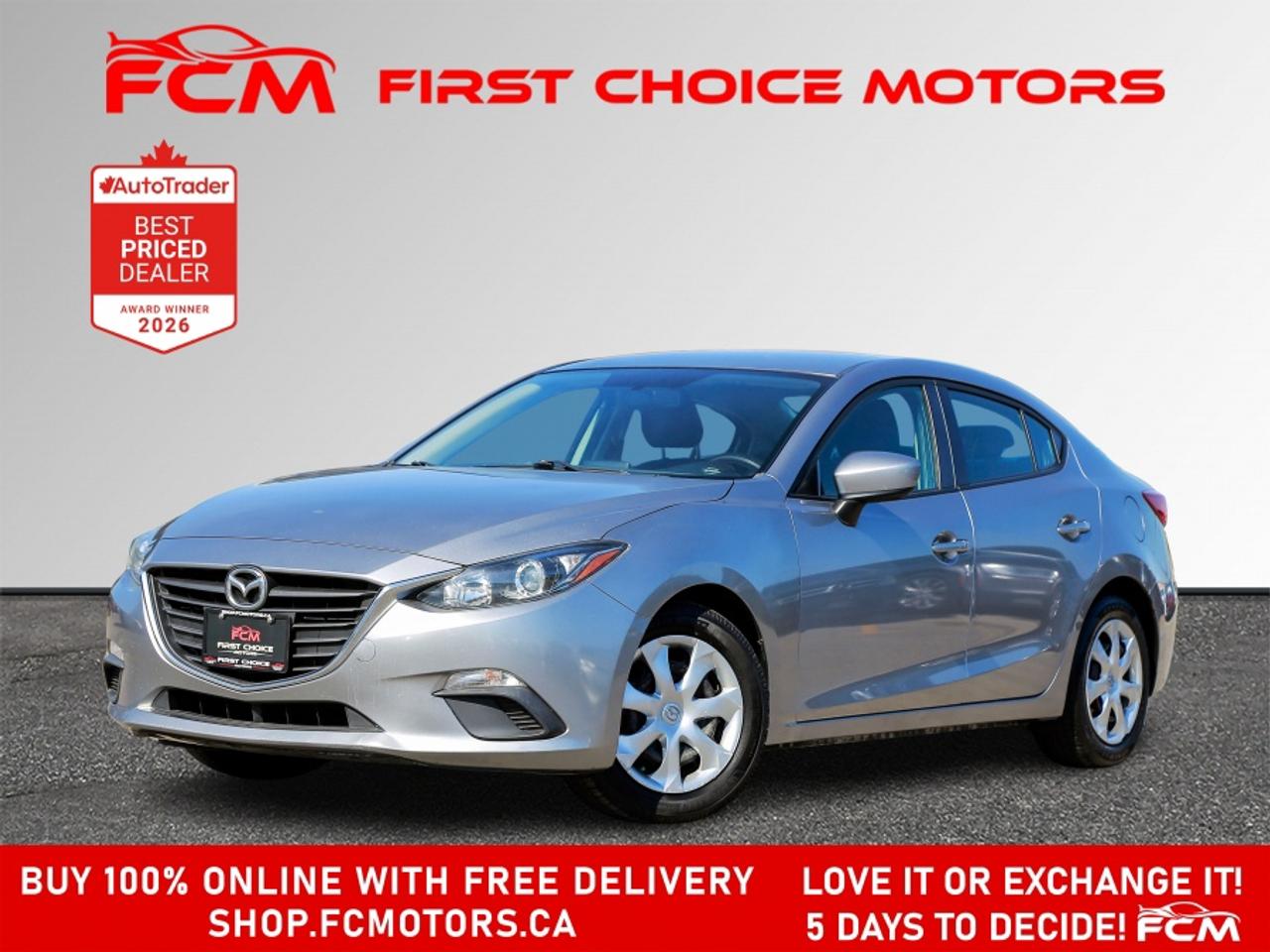 ** ** SPECIAL LIMITED TIME OFFER ** ** PURCHASE ANY VEHICLE THIS WEEK AND RECEIVE 4 BRAND-NEW ALL-SEASON TIRES AT NO ADDITIONAL COST!!! DON   T MISS THIS EXCLUSIVE CHANCE TO UPGRADE YOUR RIDE AND STAY PREPARED FOR ANY WEATHER!!! <br><br>EXCITING NEWS FROM FIRST CHOICE MOTORS! Our brand-new online showroom is now open to the public, bringing the ultimate car shopping experience right to your fingertips! Enjoy a 100% online car shopping experience, with over 500 certified vehicles in stock, comprehensive protection plans, and thousands of new auto parts & accessories available! Plus, for a limited time, were offering FREE deliveries across Ontario on all vehicle purchases! Dont miss out   visit Shop.fcmotors.ca to find and upgrade your perfect vehicle today!<br><br>Welcome to First Choice Motors, the largest car dealership in Toronto of pre-owned cars, SUVs, and vans priced between $5000-$15,000. With an impressive inventory of over 300 vehicles in stock, we are dedicated to providing our customers with a vast selection of affordable and reliable options. <br><br>Were thrilled to offer a used 2016 Mazda MAZDA3 GX Skyactiv, grey color with 202,000km (STK#10031) This vehicle was $10990 NOW ON SALE FOR $9990. It is equipped with the following features:<br>- Automatic Transmission<br>- Bluetooth<br>- Reverse camera<br>- Power windows<br>- Power locks<br>- Power mirrors<br>- Air Conditioning<br><br>At First Choice Motors, we believe in providing quality vehicles that our customers can depend on. All our vehicles come with a 36-day guarantee on all safety related items. We also offer additional warranty options up to 5 years for our customers who want extra peace of mind.<br><br>Furthermore, all our vehicles are sold fully certified with brand new brakes rotors and pads, a fresh oil change, and brand new set of all-season tires installed & balanced. You can be confident that this car is in excellent condition and ready to hit the road.<br><br>At First Choice Motors, we believe that everyone deserves a chance to own a reliable and affordable vehicle. Thats why we offer financing options with low interest rates starting at 7.9% O.A.C. Were proud to approve all customers, including those with bad credit, no credit, students, and even 9 socials. Our finance team is dedicated to finding the best financing option for you and making the car buying process as smooth and stress-free as possible.<br><br>Our dealership is open 7 days a week to provide you with the best customer service possible. We carry the largest selection of used vehicles for sale under $9990 in all of Ontario. We stock over 300 cars, mostly Hyundai, Chevrolet, Mazda, Honda, Volkswagen, Toyota, Ford, Dodge, Kia, Mitsubishi, Acura, Lexus, and more. With our ongoing sale, you can find your dream car at a price you can afford. Come visit us today and experience why we are the best choice for your next used car purchase!<br><br>All prices include $22.00 OMVIC Fee.  Excludes, license plates, ownership registration and ONTARIO HST (13%)<br>*No Credit Card payments can be accepted for Vehicle Purchases*