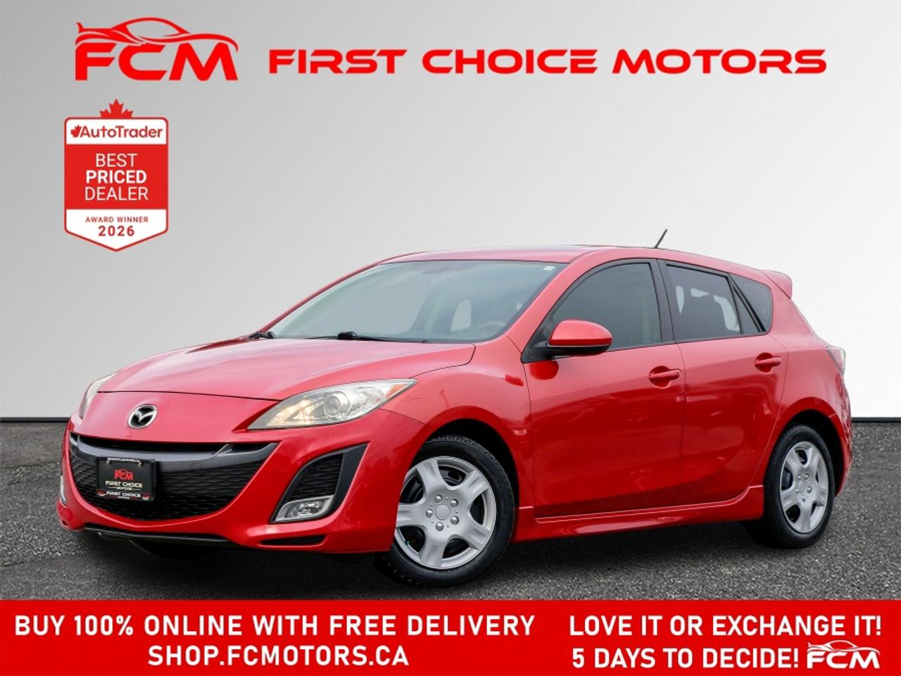** ** SPECIAL LIMITED TIME OFFER ** ** PURCHASE ANY VEHICLE THIS WEEK AND RECEIVE 4 BRAND-NEW ALL-SEASON TIRES AT NO ADDITIONAL COST!!! DON   T MISS THIS EXCLUSIVE CHANCE TO UPGRADE YOUR RIDE AND STAY PREPARED FOR ANY WEATHER!!! <br><br>EXCITING NEWS FROM FIRST CHOICE MOTORS! Our brand-new online showroom is now open to the public, bringing the ultimate car shopping experience right to your fingertips! Enjoy a 100% online car shopping experience, with over 500 certified vehicles in stock, comprehensive protection plans, and thousands of new auto parts & accessories available! Plus, for a limited time, were offering FREE deliveries across Ontario on all vehicle purchases! Dont miss out   visit Shop.fcmotors.ca to find and upgrade your perfect vehicle today!<br><br>Welcome to First Choice Motors, the largest car dealership in Toronto of pre-owned cars, SUVs, and vans priced between $5000-$15,000. With an impressive inventory of over 300 vehicles in stock, we are dedicated to providing our customers with a vast selection of affordable and reliable options. <br><br>Were thrilled to offer a used 2011 Mazda MAZDA3 GT, red color with 194,000km (STK#10050) This vehicle was $7490 NOW ON SALE FOR $6990. It is equipped with the following features:<br>- Automatic Transmission<br>- Hatchback<br>- Leather Seats<br>- Sunroof<br>- Heated seats<br>- Bluetooth<br>- Power windows<br>- Power locks<br>- Power mirrors<br>- Air Conditioning<br><br>At First Choice Motors, we believe in providing quality vehicles that our customers can depend on. All our vehicles come with a 36-day guarantee on all safety related items. We also offer additional warranty options up to 5 years for our customers who want extra peace of mind.<br><br>Furthermore, all our vehicles are sold fully certified with brand new brakes rotors and pads, a fresh oil change, and brand new set of all-season tires installed & balanced. You can be confident that this car is in excellent condition and ready to hit the road.<br><br>At First Choice Motors, we believe that everyone deserves a chance to own a reliable and affordable vehicle. Thats why we offer financing options with low interest rates starting at 7.9% O.A.C. Were proud to approve all customers, including those with bad credit, no credit, students, and even 9 socials. Our finance team is dedicated to finding the best financing option for you and making the car buying process as smooth and stress-free as possible.<br><br>Our dealership is open 7 days a week to provide you with the best customer service possible. We carry the largest selection of used vehicles for sale under $9990 in all of Ontario. We stock over 300 cars, mostly Hyundai, Chevrolet, Mazda, Honda, Volkswagen, Toyota, Ford, Dodge, Kia, Mitsubishi, Acura, Lexus, and more. With our ongoing sale, you can find your dream car at a price you can afford. Come visit us today and experience why we are the best choice for your next used car purchase!<br><br>All prices include $22.00 OMVIC Fee.  Excludes, license plates, ownership registration and ONTARIO HST (13%)<br>*No Credit Card payments can be accepted for Vehicle Purchases*