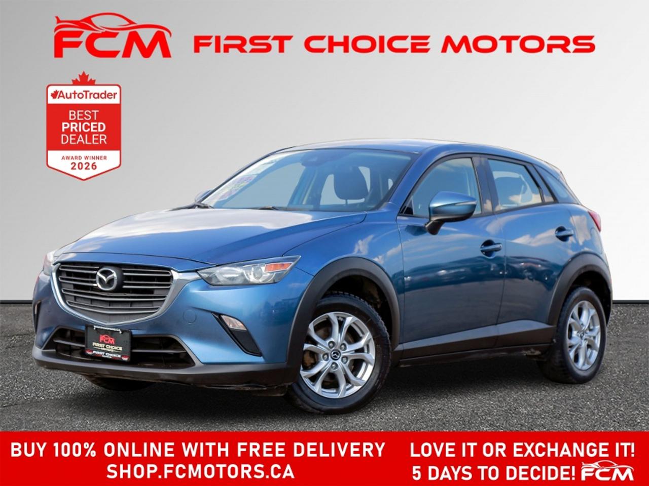 ** ** SPECIAL LIMITED TIME OFFER ** ** PURCHASE ANY VEHICLE THIS WEEK AND RECEIVE 4 BRAND-NEW ALL-SEASON TIRES AT NO ADDITIONAL COST!!! DON   T MISS THIS EXCLUSIVE CHANCE TO UPGRADE YOUR RIDE AND STAY PREPARED FOR ANY WEATHER!!! <br><br>EXCITING NEWS FROM FIRST CHOICE MOTORS! Our brand-new online showroom is now open to the public, bringing the ultimate car shopping experience right to your fingertips! Enjoy a 100% online car shopping experience, with over 500 certified vehicles in stock, comprehensive protection plans, and thousands of new auto parts & accessories available! Plus, for a limited time, were offering FREE deliveries across Ontario on all vehicle purchases! Dont miss out   visit Shop.fcmotors.ca to find and upgrade your perfect vehicle today!<br><br>Welcome to First Choice Motors, the largest car dealership in Toronto of pre-owned cars, SUVs, and vans priced between $5000-$15,000. With an impressive inventory of over 300 vehicles in stock, we are dedicated to providing our customers with a vast selection of affordable and reliable options. <br><br>Were thrilled to offer a used 2019 Mazda CX-3 GS Skyactiv, blue color with 164,000km (STK#10052) This vehicle was $14990 NOW ON SALE FOR $13990. It is equipped with the following features:<br>- Automatic Transmission<br>- Heated seats<br>- Heated steering wheel<br>- Bluetooth<br>- Reverse camera<br>- Alloy wheels<br>- Power windows<br>- Power locks<br>- Power mirrors<br>- Air Conditioning<br><br>At First Choice Motors, we believe in providing quality vehicles that our customers can depend on. All our vehicles come with a 36-day guarantee on all safety related items. We also offer additional warranty options up to 5 years for our customers who want extra peace of mind.<br><br>Furthermore, all our vehicles are sold fully certified with brand new brakes rotors and pads, a fresh oil change, and brand new set of all-season tires installed & balanced. You can be confident that this car is in excellent condition and ready to hit the road.<br><br>At First Choice Motors, we believe that everyone deserves a chance to own a reliable and affordable vehicle. Thats why we offer financing options with low interest rates starting at 7.9% O.A.C. Were proud to approve all customers, including those with bad credit, no credit, students, and even 9 socials. Our finance team is dedicated to finding the best financing option for you and making the car buying process as smooth and stress-free as possible.<br><br>Our dealership is open 7 days a week to provide you with the best customer service possible. We carry the largest selection of used vehicles for sale under $9990 in all of Ontario. We stock over 300 cars, mostly Hyundai, Chevrolet, Mazda, Honda, Volkswagen, Toyota, Ford, Dodge, Kia, Mitsubishi, Acura, Lexus, and more. With our ongoing sale, you can find your dream car at a price you can afford. Come visit us today and experience why we are the best choice for your next used car purchase!<br><br>All prices include $22.00 OMVIC Fee.  Excludes, license plates, ownership registration and ONTARIO HST (13%)<br>*No Credit Card payments can be accepted for Vehicle Purchases*