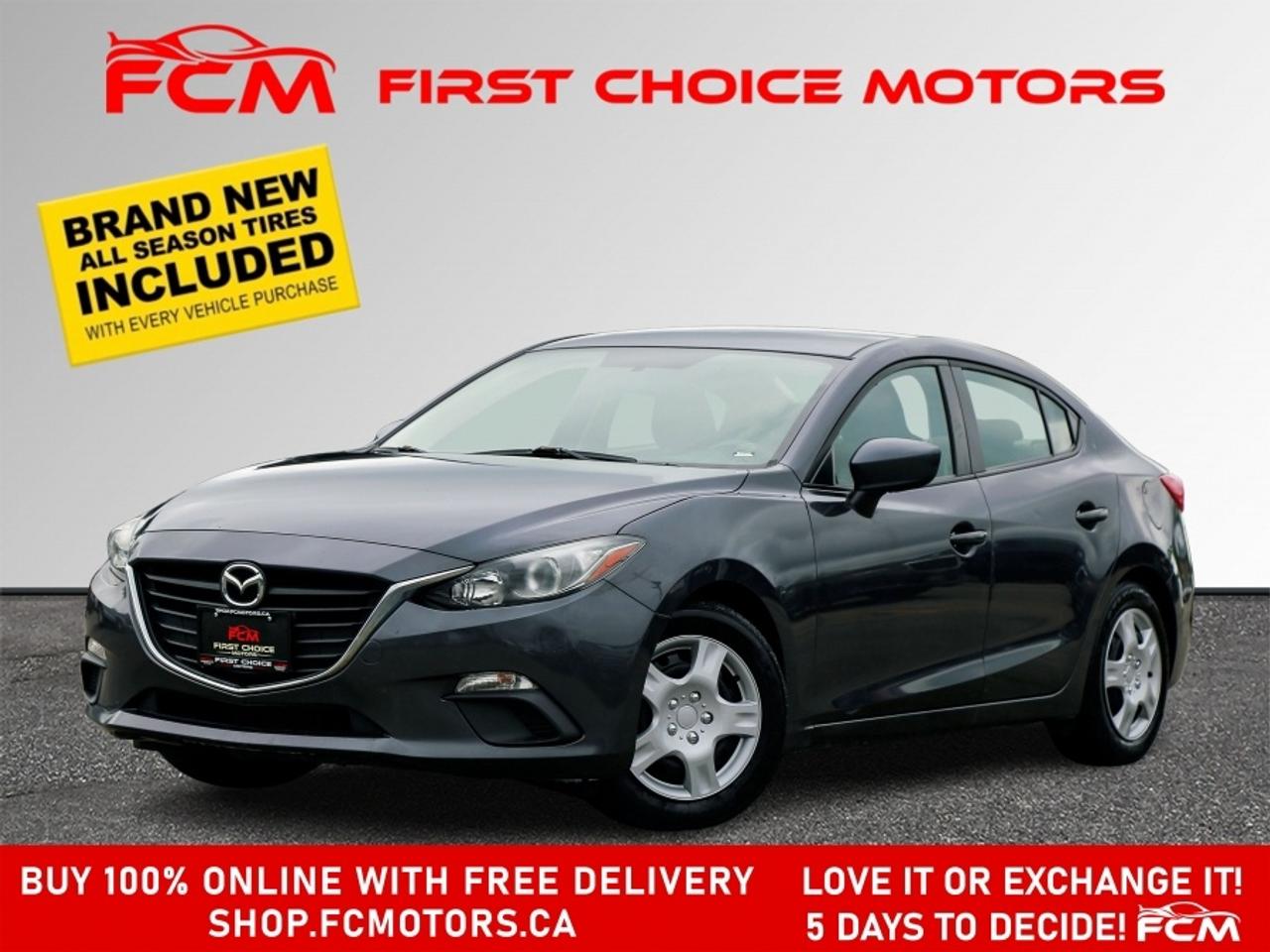 ** ** SPECIAL LIMITED TIME OFFER ** ** PURCHASE ANY VEHICLE THIS WEEK AND RECEIVE 4 BRAND-NEW ALL-SEASON TIRES AT NO ADDITIONAL COST!!! DONT MISS THIS EXCLUSIVE CHANCE TO UPGRADE YOUR RIDE AND STAY PREPARED FOR ANY WEATHER!!!       EXCITING NEWS FROM FIRST CHOICE MOTORS! Our brand-new online showroom is now open to the public, bringing the ultimate car shopping experience right to your fingertips! Enjoy a 100% online car shopping experience, with over 500 certified vehicles in stock, comprehensive protection plans, and thousands of new auto parts & accessories available! Plus, for a limited time, were offering FREE deliveries across Ontario on all vehicle purchases! Dont miss outvisit Shop.fcmotors.ca to find and upgrade your perfect vehicle today!      Welcome to First Choice Motors, the largest car dealership in Toronto of pre-owned cars, SUVs, and vans priced between $5000-$15,000. With an impressive inventory of over 300 vehicles in stock, we are dedicated to providing our customers with a vast selection of affordable and reliable options.       Were thrilled to offer a used 2015 Mazda MAZDA3 GX Skyactiv, grey color with 195,000km (STK#10037) This vehicle was $9990 NOW ON SALE FOR $8990. It is equipped with the following features:   - Automatic Transmission   - Power windows   - Power locks   - Power mirrors   - Air Conditioning      At First Choice Motors, we believe in providing quality vehicles that our customers can depend on. All our vehicles come with a 36-day guarantee on all safety related items. We also offer additional warranty options up to 5 years for our customers who want extra peace of mind.      Furthermore, all our vehicles are sold fully certified with brand new brakes rotors and pads, a fresh oil change, and brand new set of all-season tires installed & balanced. You can be confident that this car is in excellent condition and ready to hit the road.      At First Choice Motors, we believe that everyone deserves a chance to own a reliable and affordable vehicle. Thats why we offer financing options with low interest rates starting at 7.9% O.A.C. Were proud to approve all customers, including those with bad credit, no credit, students, and even 9 socials. Our finance team is dedicated to finding the best financing option for you and making the car buying process as smooth and stress-free as possible.      Our dealership is open 7 days a week to provide you with the best customer service possible. We carry the largest selection of used vehicles for sale under $9990 in all of Ontario. We stock over 300 cars, mostly Hyundai, Chevrolet, Mazda, Honda, Volkswagen, Toyota, Ford, Dodge, Kia, Mitsubishi, Acura, Lexus, and more. With our ongoing sale, you can find your dream car at a price you can afford. Come visit us today and experience why we are the best choice for your next used car purchase!      All prices include $22.00 OMVIC Fee.  Excludes, license plates, ownership registration and ONTARIO HST (13%)   *No Credit Card payments can be accepted for Vehicle Purchases*    *No Credit Card payments can be accepted for Vehicle Purchases*