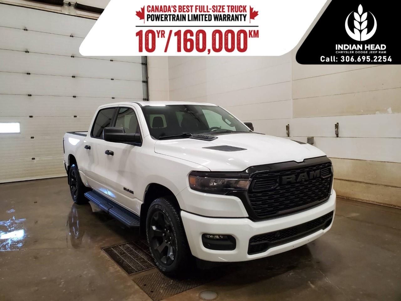 <p>The 2026 Ram 1500 Black Express Crew Cab 4x4 in Bright White combines bold Black Express styling with the performance of the 3.0L Hurricane Twin Turbo engine and the versatility of a full-size 4x4 Crew Cab. Black exterior accents, Black Mopar tubular side steps and 20-inch aluminum Painted Clad wheels give this truck a sharp, sporty look.</p><p>Power comes from the 3.0L I-6 Hurricane Twin Turbo engine with Stop/Start, paired with an 8-speed automatic transmission. The truck also features an anti-spin differential rear axle, Trailer Sway Control, Brake Assist, Advanced Brake Assist, Hill Start Assist, Traction Control and Electronic Stability Control.</p><p>The Black Express Edition adds cloth high-back front bucket seats, a Black Chrome front lower fascia trim, Black Mopar tubular side steps and 20-inch aluminum Painted Clad wheels. A Steel Sport hood and rear wheelhouse liners add to its aggressive appearance and practical truck-ready design.</p><p>Inside, the Black cabin features front bucket seats, SiriusXM satellite radio, a rear power sliding window and convenient Start/Stop dual battery system. Front LED fog lamps, body-colour front and rear bumpers with rear step pads and Black interior accents round out the package.</p><p>With its Hurricane Twin Turbo power, 4x4 capability, Crew Cab versatility and distinctive Black Express styling, this 2026 Ram 1500 is a great choice for Saskatchewan drivers looking for a truck with both performance and presence. Available at Indian Head Chrysler Dodge Jeep Ram Ltd., only 35 minutes east of Regina.</p><p>Please confirm all vehicle details and features with our sales team prior to purchase and start the buying process today.</p><p>Final price does not include taxes, $699 administration fee and any dealer installed accessories.</p>