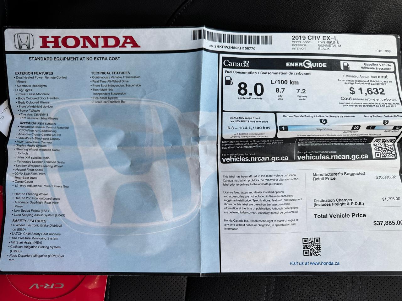 2019 Honda CR-V EX-L+Service Records+CLEAN CARFAX Photo