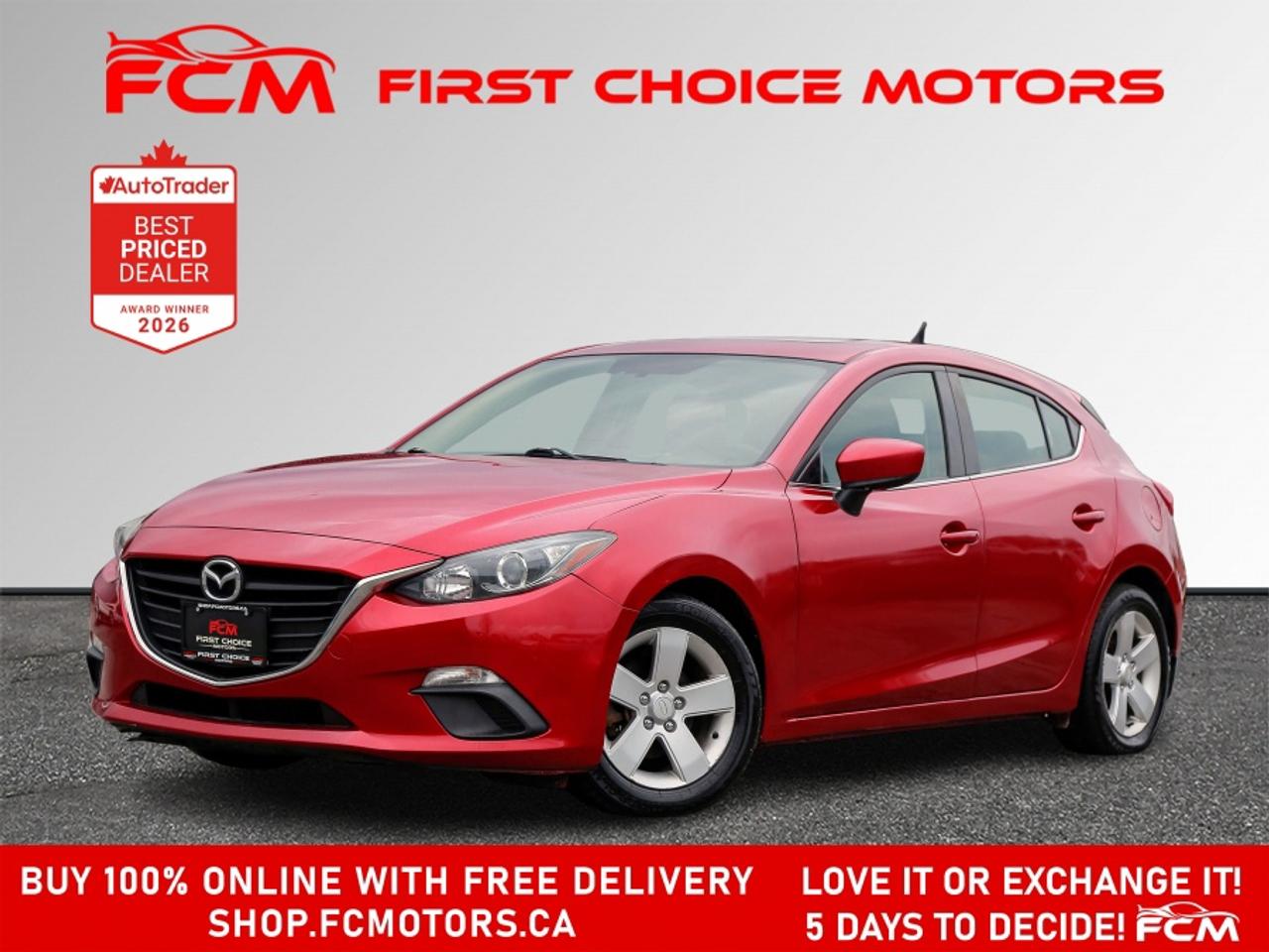 ** ** SPECIAL LIMITED TIME OFFER ** ** PURCHASE ANY VEHICLE THIS WEEK AND RECEIVE 4 BRAND-NEW ALL-SEASON TIRES AT NO ADDITIONAL COST!!! DON   T MISS THIS EXCLUSIVE CHANCE TO UPGRADE YOUR RIDE AND STAY PREPARED FOR ANY WEATHER!!! <br><br>EXCITING NEWS FROM FIRST CHOICE MOTORS! Our brand-new online showroom is now open to the public, bringing the ultimate car shopping experience right to your fingertips! Enjoy a 100% online car shopping experience, with over 500 certified vehicles in stock, comprehensive protection plans, and thousands of new auto parts & accessories available! Plus, for a limited time, were offering FREE deliveries across Ontario on all vehicle purchases! Dont miss out   visit Shop.fcmotors.ca to find and upgrade your perfect vehicle today!<br><br>Welcome to First Choice Motors, the largest car dealership in Toronto of pre-owned cars, SUVs, and vans priced between $5000-$15,000. With an impressive inventory of over 300 vehicles in stock, we are dedicated to providing our customers with a vast selection of affordable and reliable options. <br><br>Were thrilled to offer a used 2016 Mazda MAZDA3 GS Skyactiv, red color with 236,000km (STK#10078) This vehicle was $9490 NOW ON SALE FOR $8490. It is equipped with the following features:<br>- Manual Transmission<br>- Hatchback<br>- Sunroof<br>- Heated seats<br>- Bluetooth<br>- Reverse camera<br>- Alloy wheels<br>- Power windows<br>- Power locks<br>- Power mirrors<br>- Air Conditioning<br><br>At First Choice Motors, we believe in providing quality vehicles that our customers can depend on. All our vehicles come with a 36-day guarantee on all safety related items. We also offer additional warranty options up to 5 years for our customers who want extra peace of mind.<br><br>Furthermore, all our vehicles are sold fully certified with brand new brakes rotors and pads, a fresh oil change, and brand new set of all-season tires installed & balanced. You can be confident that this car is in excellent condition and ready to hit the road.<br><br>At First Choice Motors, we believe that everyone deserves a chance to own a reliable and affordable vehicle. Thats why we offer financing options with low interest rates starting at 7.9% O.A.C. Were proud to approve all customers, including those with bad credit, no credit, students, and even 9 socials. Our finance team is dedicated to finding the best financing option for you and making the car buying process as smooth and stress-free as possible.<br><br>Our dealership is open 7 days a week to provide you with the best customer service possible. We carry the largest selection of used vehicles for sale under $9990 in all of Ontario. We stock over 300 cars, mostly Hyundai, Chevrolet, Mazda, Honda, Volkswagen, Toyota, Ford, Dodge, Kia, Mitsubishi, Acura, Lexus, and more. With our ongoing sale, you can find your dream car at a price you can afford. Come visit us today and experience why we are the best choice for your next used car purchase!<br><br>All prices include $22.00 OMVIC Fee.  Excludes, license plates, ownership registration and ONTARIO HST (13%)<br>*No Credit Card payments can be accepted for Vehicle Purchases*