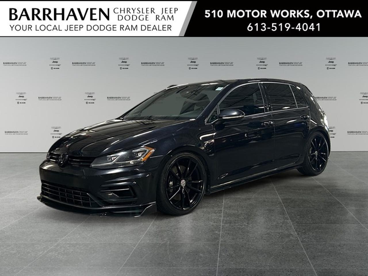 For those seeking a dynamic driving experience, the 2019 Volkswagen Golf R DSG in a striking black finish is a superb option. Equipped with all-wheel drive and an automatic transmission, this hatchback is designed for exceptional handling and stability in Canadian driving conditions. The exterior of this Golf R is both elegant and commanding, featuring stylish alloy wheels and heated mirrors for those chilly mornings. Slide inside, and youll be greeted by the classic luxury of leather seats and a leather-wrapped steering wheel, adding an element of sophistication to every journey. With power seats and power windows, convenience is at your fingertips. The Volkswagen Golf R is engineered with the latest technologies that enhance your driving experience. Stay connected with smart device integration, while the navigation system ensures you never lose your way. Safety is paramount with advanced features like lane assist and a backup camera. Enjoy streaming your favorite tunes through the satellite radio or connecting via the Bluetooth connection. Perfectly suited for performance enthusiasts or those who desire comfort and innovation in their daily drive, the 2019 Volkswagen Golf R DSG is waiting for you at Barrhaven Jeep Dodge Chrysler Ram. Contact us today for more information on how you can make this impressive vehicle yours.