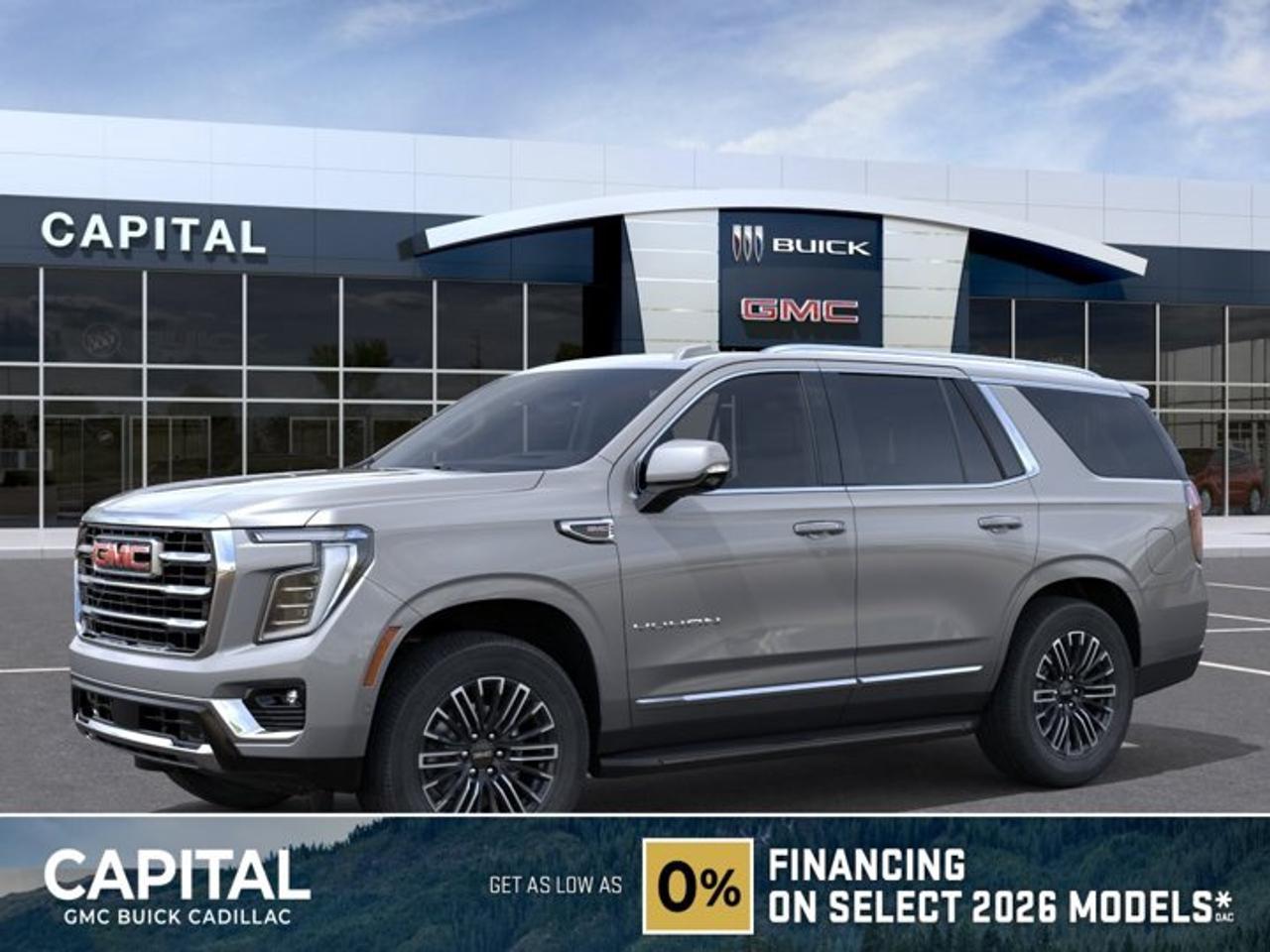 This 2026 GMC Yukon in Sterling Metallic is equipped with 4WD and Gas V8 5.3L/ engine.The GMC Yukon is designed with power and purpose. Bold exterior styling cues and refined details give it an unmistakable presence on the road. From its three-dimensional grille, advanced lighting and stylish wheels to its active grille shutters, rainsense front wipers and hidden rear wiper, youll find innovative features both inside and out. With seating for up to nine, premium materials and inspiring capability, this SUV offers a perfect blend of craftsmanship, comfort and functionality. The interior features optional heated and ventilated seats, heated steering wheel, a quiet cabin, keyless open and start and climate controls. Not to mention the innovative seating and storage, from third-row power fold flat seats and second-row power-release fold and tumble seats to a large center console, articulating screen with hidden storage and 1113 L /39.3 cu. ft. (XL model; Yukon 433 L /15.3 cu. ft.) of cargo space behind the third row. The Yukon comes with 5.3L V-8 EcoTec3 Engine, can tow up to 3856 KG (8500 LB.) And to deliver a refined, solid and smooth drive, youll find hydraulic mounts, improved handling and automatic locking rear differential. Technology and infotainment innovations let you stay conveniently connected and in control, with features like multiple USB ports and an 8-inch infotainment system with available navigation. Not to mention a customizable driver information center, rear vision camera, rear seat reminder and access to the myGMC app. This SUV is equipped with an array of available advanced safety features to help prepare you for the unexpected, including available forward collision alert, low speed forward automatic braking, front and rear park assist, and much more.Check out this vehicles pictures, features, options and specs, and let us know if you have any questions. Helping find the perfect vehicle FOR YOU is our only priority.P.S...Sometimes texting is easier. Text (or call) 306-801-9090 for fast answers at your fingertips!Dealer License #914248Disclaimer: All prices are plus taxes & fees. See dealer for Details. Dealer Permit # 914248 See dealer for Details.