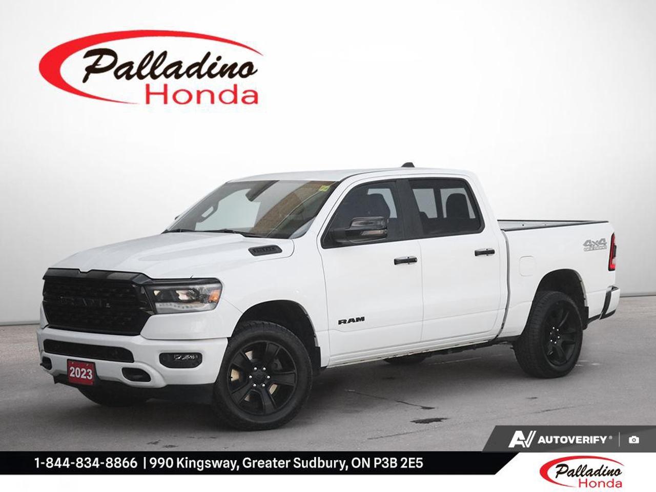 Built to handle hard work and daily driving with ease, this 2023 RAM 1500 Big Horn delivers proven V8 power, 4-wheel drive confidence, and the comfort drivers want in a full-size pickup. Finished in White and offered by Palladino Honda in Greater Sudbury, this used truck shows 89,575 km and is ready for its next job.

The 2023 RAM 1500 Big Horn stands out with a strong 5.7L HEMI VVT V8 with FuelSaver MDS, paired with an 8-speed automatic transmission for smooth response and capable performance. Whether you need a truck for highway travel, cottage runs, jobsite use, or all-season driving in Northern Ontario, this RAM 1500 Big Horn brings the right mix of strength and everyday usability.

FEATURES OF THE 1500 Big Horn

»» Bold full-size pickup truck presence
»» 5.7L HEMI V8 power delivery
»» Smooth 8-speed automatic shifting
»» 4-wheel drive for added traction

TRUCK FEATURES

»» Strong towing capability for truck duties
»» Durable pickup design for daily work
»» 4-wheel drive supports all-season confidence
»» V8 power helps with heavier loads

ADVANCED SAFETY FEATURES

»» Four-wheel traction for added road confidence
»» Full-size truck design enhances visibility
»» Stable highway manners support driver control
»» Strong braking feel for daily driving

PERFORMANCE AND EFFICIENCY

»» 5.7L HEMI V8 delivers strong output
»» FuelSaver MDS helps reduce fuel use
»» 8-speed automatic supports smooth acceleration
»» 4-wheel drive improves traction on demand

COMFORT AND CONVENIENCE

»» Spacious cabin for work or travel
»» Easy highway cruising in full-size comfort
»» Practical layout with useful storage areas
»» Four-door access supports daily convenience

TECHNOLOGY AND CONNECTIVITY

»» Clear driver controls for easy operation
»» Modern truck cabin with smart layout
»» Information displays designed for quick reading
»» Useful connectivity supports everyday driving

CARGO SPACE

»» Pickup bed handles large bulky items
»» Cabin storage helps organize essentials
»» Rear area supports passenger gear needs
»» Full-size truck built for versatile hauling

AWARDS & RECOGNITIONS

»» 2023 Editors Choice, Car and Driver
»» 2023 Best Full-Size Truck, MotorTrend

WHAT OTHER OWNERS LIKE

»» Strong HEMI V8 power and sound
»» Smooth ride for a full-size truck
»» Comfortable cabin for long trips
»» Useful towing and hauling capability

This 2023 RAM 1500 Big Horn offers the kind of capability many truck buyers want most: proven V8 performance, dependable 4-wheel drive, and a roomy cabin that makes every trip easier. Its White exterior adds a clean, professional look that suits both business and personal use.

With 89,575 km, this used 2023 RAM 1500 Big Horn has already shown its ability to serve as a serious pickup while still offering the comfort expected from a modern truck. If you need a capable and confident pickup in Greater Sudbury, this RAM 1500 Big Horn at Palladino Honda deserves a closer look.

This 2023 RAM 1500 Big Horns VIN is: 1C6SRFFT4PN633804.

The advertised price is for financing only and applies exclusively to vehicles eligible for financing. Vehicles sold as-is are not eligible for financing and require full payment at purchase. All cash purchases of finance-eligible vehicles will be subject to an additional $2,501.00. This advertised price also does not include taxes and licensing fees. For as-is vehicles: the motor vehicle sold under this contract is being sold as-is and is not represented as being in road worthy condition, mechanically sound or maintained at any guaranteed level of quality.<p> and the comfort drivers want in a full-size pickup. Finished in White and offered by Palladino Honda in Greater Sudbury</p>
<p>575 km and is ready for its next job.

The 2023 RAM 1500 Big Horn stands out with a strong 5.7L HEMI VVT V8 with FuelSaver MDS</p>
<p> paired with an 8-speed automatic transmission for smooth response and capable performance. Whether you need a truck for highway travel</p>
<p> this RAM 1500 Big Horn brings the right mix of strength and everyday usability.

FEATURES OF THE 1500 Big Horn

»» Bold full-size pickup truck presence
»» 5.7L HEMI V8 power delivery
»» Smooth 8-speed automatic shifting
»» 4-wheel drive for added traction

TRUCK FEATURES

»» Strong towing capability for truck duties
»» Durable pickup design for daily work
»» 4-wheel drive supports all-season confidence
»» V8 power helps with heavier loads

ADVANCED SAFETY FEATURES

»» Four-wheel traction for added road confidence
»» Full-size truck design enhances visibility
»» Stable highway manners support driver control
»» Strong braking feel for daily driving

PERFORMANCE AND EFFICIENCY

»» 5.7L HEMI V8 delivers strong output
»» FuelSaver MDS helps reduce fuel use
»» 8-speed automatic supports smooth acceleration
»» 4-wheel drive improves traction on demand

COMFORT AND CONVENIENCE

»» Spacious cabin for work or travel
»» Easy highway cruising in full-size comfort
»» Practical layout with useful storage areas
»» Four-door access supports daily convenience

TECHNOLOGY AND CONNECTIVITY

»» Clear driver controls for easy operation
»» Modern truck cabin with smart layout
»» Information displays designed for quick reading
»» Useful connectivity supports everyday driving

CARGO SPACE

»» Pickup bed handles large bulky items
»» Cabin storage helps organize essentials
»» Rear area supports passenger gear needs
»» Full-size truck built for versatile hauling

AWARDS & RECOGNITIONS

»» 2023 Editors Choice</p>
<p> MotorTrend

WHAT OTHER OWNERS LIKE

»» Strong HEMI V8 power and sound
»» Smooth ride for a full-size truck
»» Comfortable cabin for long trips
»» Useful towing and hauling capability

This 2023 RAM 1500 Big Horn offers the kind of capability many truck buyers want most: proven V8 performance</p>
<p> this used 2023 RAM 1500 Big Horn has already shown its ability to serve as a serious pickup while still offering the comfort expected from a modern truck. If you need a capable and confident pickup in Greater Sudbury</p>
<p> this RAM 1500 Big Horn at Palladino Honda deserves a closer look.

This 2023 RAM 1500 Big Horns VIN is: 1C6SRFFT4PN633804.

The advertised price is for financing only and applies exclusively to vehicles eligible for financing. Vehicles sold as-is are not eligible for financing and require full payment at purchase. All cash purchases of finance-eligible vehicles will be subject to an additional $2</p>
<p>501.00. This advertised price also does not include taxes and licensing fees. For as-is vehicles: the motor vehicle sold under this contract is being sold as-is and is not represented as being in road worthy condition</p>