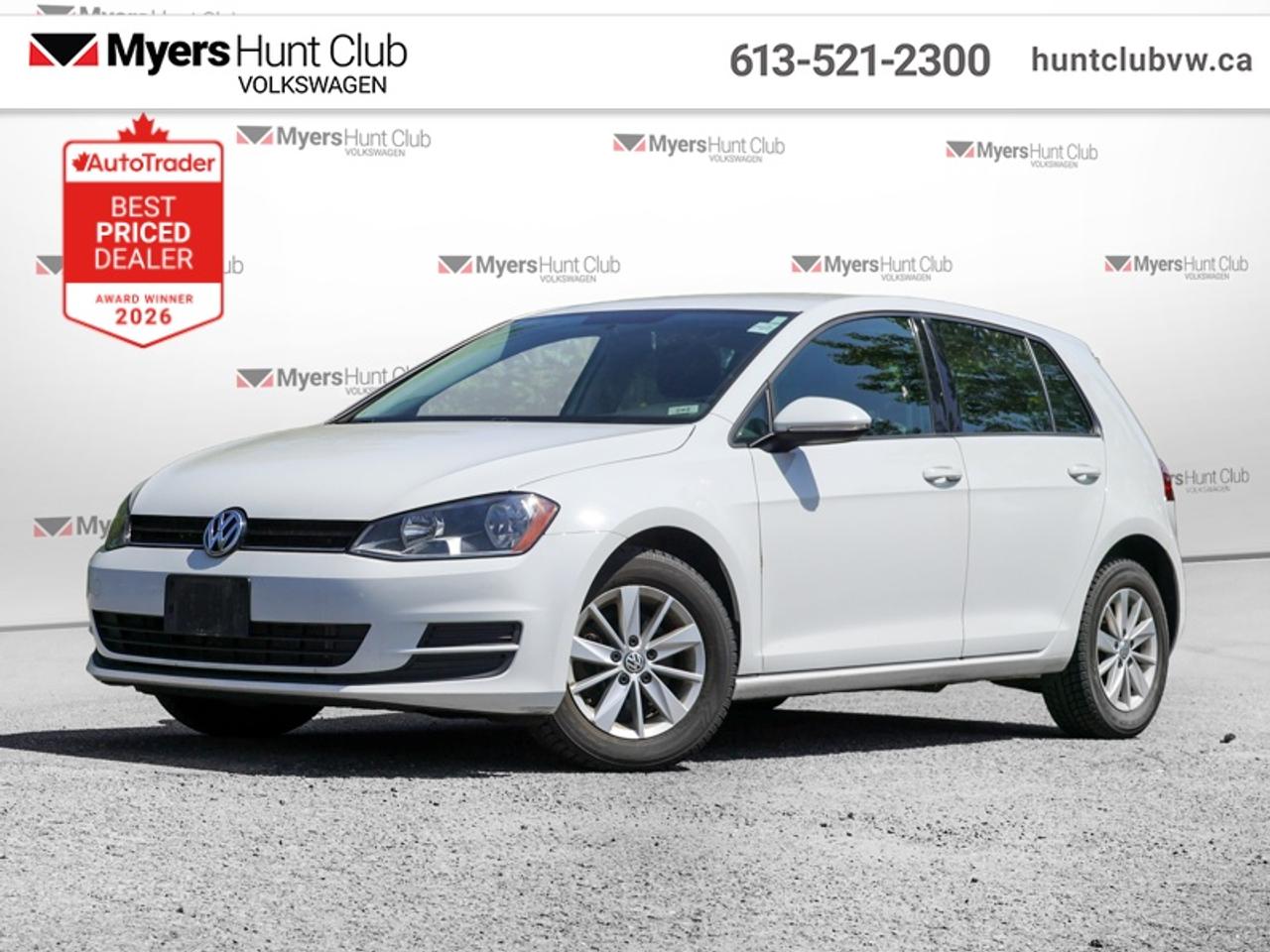 <b>Bluetooth,  Rear View Camera,  Heated Seats,  Remote Keyless Entry,  Power Windows!</b><br> <br> A simple, yet handsome design graces this Volkswagen Golf making it stand out in a subtle way. The entertaining drive is just a bonus. This 2017 Volkswagen Golf is fresh on our lot in Gloucester.<br> <br>This 2017 Volkswagen Golf strikes the perfect balance of a practical, economical hatchback thats also a blast to drive. From the comfortable ride to the exciting drive, theres something for everyone to love in the Golf. Come check it out and see what the hype is about!<br> <br>This hatchback has 123,000 km. Its Pure White in colour. It has a Manual transmission and is powered by a 170HP 1.8L 4 Cylinder Engine. <br> <br> Our Golfs trim level is Trendline. As an entry-level model, the 2017 Volkswagen Golf Trendline keeps everyone happy with an eight-speaker audio system and five-inch touchscreen. Additional features on this model include eight-way adjustable front seats, air conditioning, remote keyless entry, power windows and door locks, Bluetooth connectivity and more. This vehicle has been upgraded with the following features: Bluetooth, Rear View Camera, Heated Seats, Remote Keyless Entry, Power Windows, .<br> <br>To apply right now for financing use this link: <a href=https://www.huntclubvw.ca/financing-request/ target=_blank>https://www.huntclubvw.ca/financing-request/</a><br> <br/><br>At Myers Hunt Club Volkswagen, our focus is customers like you. Our dedicated service, parts, and sales team are here to make your automotive experience a special one. We are very proud of our achievements and awards over the last 25 years and are committed to providing the same great service to our present and future customers. If youre looking for a vehicle, Myers Hunt Club Volkswagen is your destination for new, used, and certified pre-owned Volkswagen vehicles as well as other makes and models. Whatever your needs, we can help you here at Myers Hunt Club Volkswagen. </br><br> Come by and check out our fleet of 50+ used cars and trucks and 180+ new cars and trucks for sale in Gloucester.  o~o