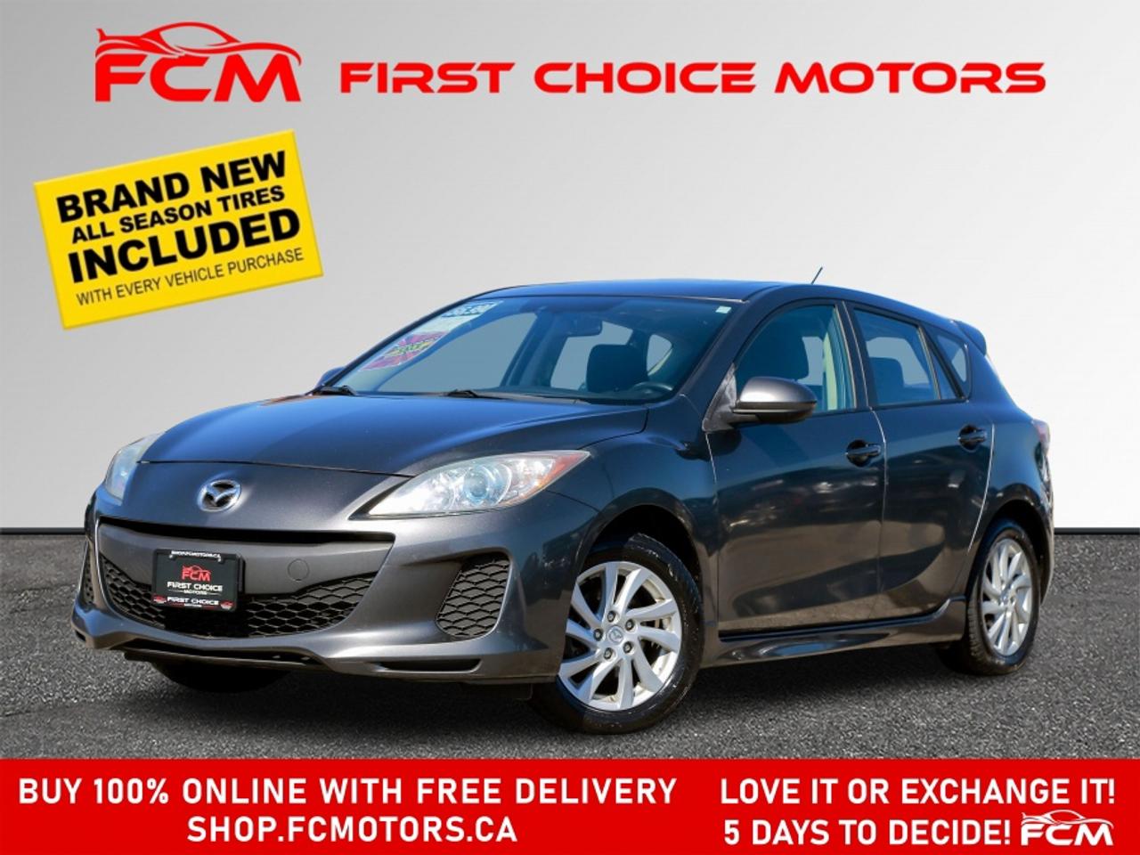 ** ** SPECIAL LIMITED TIME OFFER ** ** PURCHASE ANY VEHICLE THIS WEEK AND RECEIVE 4 BRAND-NEW ALL-SEASON TIRES AT NO ADDITIONAL COST!!! DON   T MISS THIS EXCLUSIVE CHANCE TO UPGRADE YOUR RIDE AND STAY PREPARED FOR ANY WEATHER!!! <br><br>EXCITING NEWS FROM FIRST CHOICE MOTORS! Our brand-new online showroom is now open to the public, bringing the ultimate car shopping experience right to your fingertips! Enjoy a 100% online car shopping experience, with over 500 certified vehicles in stock, comprehensive protection plans, and thousands of new auto parts & accessories available! Plus, for a limited time, were offering FREE deliveries across Ontario on all vehicle purchases! Dont miss out   visit Shop.fcmotors.ca to find and upgrade your perfect vehicle today!<br><br>Welcome to First Choice Motors, the largest car dealership in Toronto of pre-owned cars, SUVs, and vans priced between $5000-$15,000. With an impressive inventory of over 300 vehicles in stock, we are dedicated to providing our customers with a vast selection of affordable and reliable options. <br><br>Were thrilled to offer a used 2012 Mazda MAZDA3 GS Skyactiv, grey color with 216,000km (STK#10096) This vehicle was $6490 NOW ON SALE FOR $5990. It is equipped with the following features:<br>- Manual Transmission<br>- Hatchback<br>- Sunroof<br>- Heated seats<br>- Bluetooth<br>- Alloy wheels<br>- Power windows<br>- Power locks<br>- Power mirrors<br>- Air Conditioning<br><br>At First Choice Motors, we believe in providing quality vehicles that our customers can depend on. All our vehicles come with a 36-day guarantee on all safety related items. We also offer additional warranty options up to 5 years for our customers who want extra peace of mind.<br><br>Furthermore, all our vehicles are sold fully certified with brand new brakes rotors and pads, a fresh oil change, and brand new set of all-season tires installed & balanced. You can be confident that this car is in excellent condition and ready to hit the road.<br><br>At First Choice Motors, we believe that everyone deserves a chance to own a reliable and affordable vehicle. Thats why we offer financing options with low interest rates starting at 7.9% O.A.C. Were proud to approve all customers, including those with bad credit, no credit, students, and even 9 socials. Our finance team is dedicated to finding the best financing option for you and making the car buying process as smooth and stress-free as possible.<br><br>Our dealership is open 7 days a week to provide you with the best customer service possible. We carry the largest selection of used vehicles for sale under $9990 in all of Ontario. We stock over 300 cars, mostly Hyundai, Chevrolet, Mazda, Honda, Volkswagen, Toyota, Ford, Dodge, Kia, Mitsubishi, Acura, Lexus, and more. With our ongoing sale, you can find your dream car at a price you can afford. Come visit us today and experience why we are the best choice for your next used car purchase!<br><br>All prices include $22.00 OMVIC Fee.  Excludes, license plates, ownership registration and ONTARIO HST (13%)<br>*No Credit Card payments can be accepted for Vehicle Purchases*