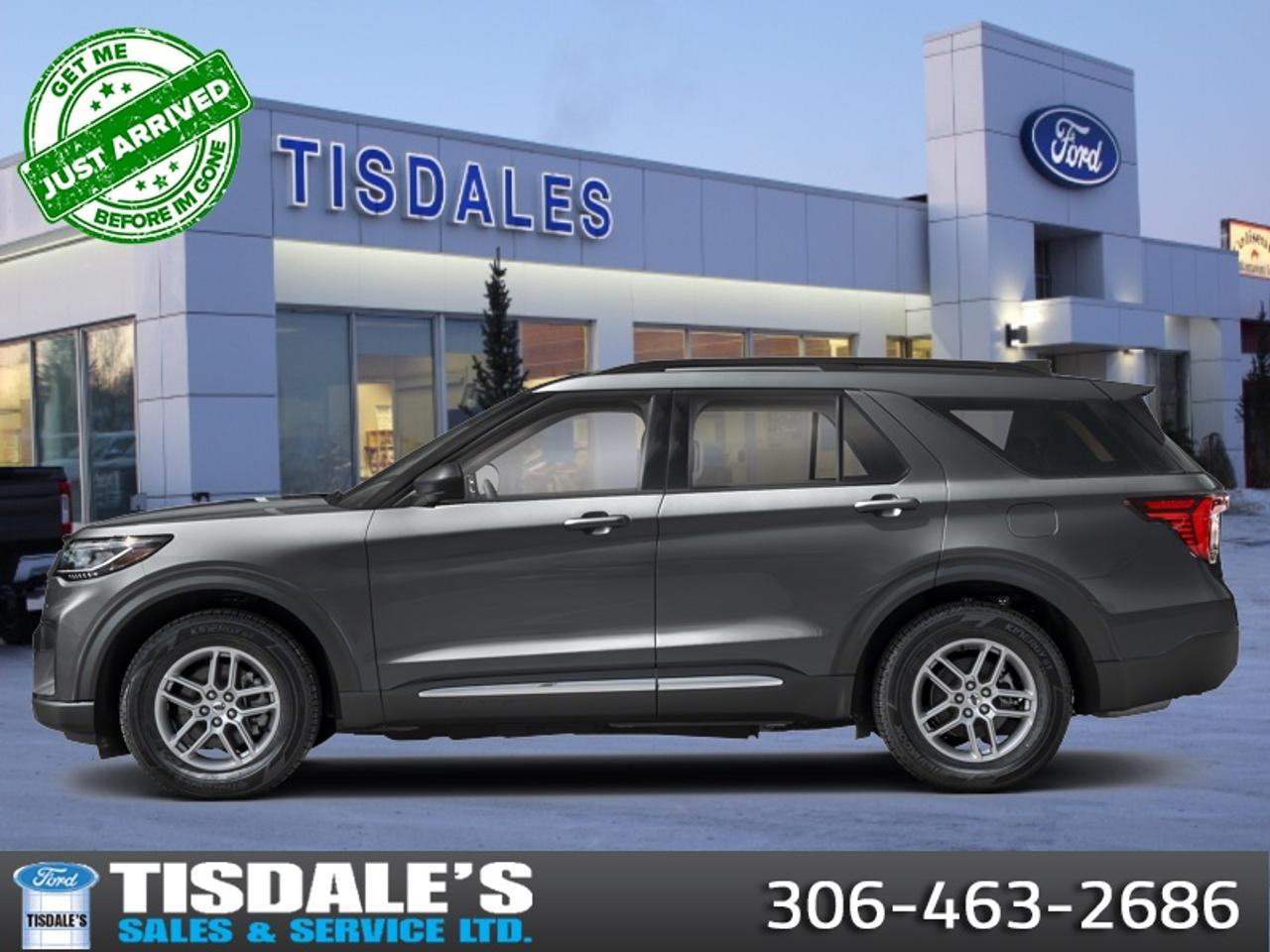 <b>2nd Row 35/30/35 E-Z Entry Bench!</b><br> <br> Check out the large selection of new Fords at Tisdales today!<br> <br>Treat your family to refined luxury and comfort in this capable 2026 Ford Explorer.<br> <br>This Ford Explorer is the ultimate lifestyle vehicle with plenty of style and space for all of your passengers and cargo. It has the hauling capabilities of a midsize SUV combined with strong off-road capabilities. Whether your next family adventure is to the grocery store or over a high mountain pass, the Ford Explorer was built to get you there with ease.<br> <br>This Carbonized Grey Metallic SUV has an Automatic transmission and is powered by a 300HP 2.3L 4 Cylinder Engine. <br> <br> Our Explorers trim level is Active. Standard features on this Explorer Active include FordPass Connect 5G mobile hotspot internet access, adaptive cruise control, smart device remote engine start, and a power liftgate for rear cargo access. On the inside, occupants are treated to heated front seats, voice-activated dual-zone climate control, and a 13.2-inch infotainment screen with wireless Apple CarPlay and Android Auto. Safety features also include lane keep assist with lane departure warning, collision mitigation, automatic emergency braking, evasion assist, and rear parking sensors. This vehicle has been upgraded with the following features: 2nd Row 35/30/35 E-Z Entry Bench.<br><br> View the original window sticker for this vehicle with this url <b><a href=http://www.windowsticker.forddirect.com/windowsticker.pdf?vin=1FMUK8DH4TGC07864 target=_blank>http://www.windowsticker.forddirect.com/windowsticker.pdf?vin=1FMUK8DH4TGC07864</a></b>.<br> <br>To apply right now for financing use this link: <a href=http://www.tisdales.com/shopping-tools/apply-for-credit.html target=_blank>http://www.tisdales.com/shopping-tools/apply-for-credit.html</a><br> <br/>3.49% financing for 84 months. <br> Buy this vehicle now for the lowest bi-weekly payment of <b>$372.29</b> with $0 down for 84 months @ 3.49% APR O.A.C. ( Plus applicable taxes - $699 administration fee included in sale price. ). Incentives expire 2026-06-30. See dealer for details. <br><br>Tisdales is not your standard dealership. Sales consultants are available to discuss what vehicle would best suit the customer and their lifestyle, and if a certain vehicle isnt readily available on the lot, one will be brought in. o~o