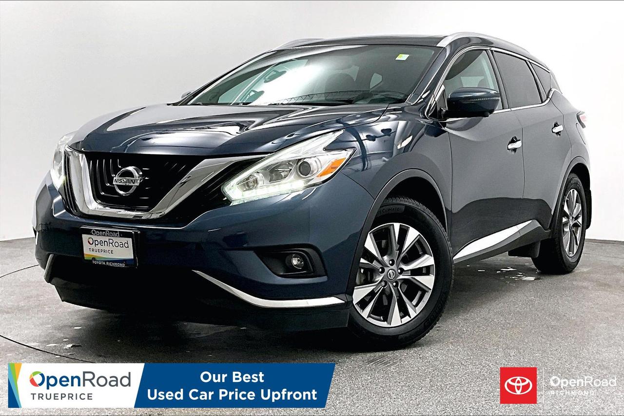 If you are looking for a striking, upscale midsize crossover that values interior luxury and smooth driving above all else, this gorgeous 2016 Nissan Murano SL AWD is a standout choice. Powered by Nissans highly dependable 3.5L V6 engine putting out 260 horsepower, it delivers robust, effortless power paired with a seamless Xtronic CVT automatic transmission that maximizes highway fuel efficiency. True to the high-end SL trim, the interior feels like an absolute luxury lounge, featuring Nissans famously comfortable leather Zero Gravity seats, a heated steering wheel, heated front seats, a massive power panoramic moonroof, and an 11-speaker premium Bose sound system with a dual subwoofer. This vehicle is loaded with convenient tech and top-tier safety features, including factory navigation on an 8-inch touchscreen, a remote engine starter with intelligent climate control, a power liftgate, and Nissans incredible 360-degree Around View Monitor camera with Blind Spot Warning and Rear Cross-Traffic Alert. Combining high-end design, versatile cargo space, and the peace of mind of an intelligent all-wheel-drive system, this clean, stylish commuter is ready to elevate your daily drive&mdash;message today to book a viewing!   "Buying a used car should be simple and stressfree  no guesswork, no negotiations  just the vehicles true price. Thats why were introducing OpenRoad TruePrice, a new way to buy used vehicles. One Price. TruePrice. Our best price upfront.   At Openroad Toyota RIchmond, we offer the best used car warranty in Metro Vancouver. Our used car warranty program includes 30 days or 2,000 kilometres Exchange Privilege, 90 Day Powertrain Coverage*, Mechanical & Safety Check of up to 210 Points and a clean title.    *90 Powertrain coverage will be offered at the discretion of management based on a case by case scenario."