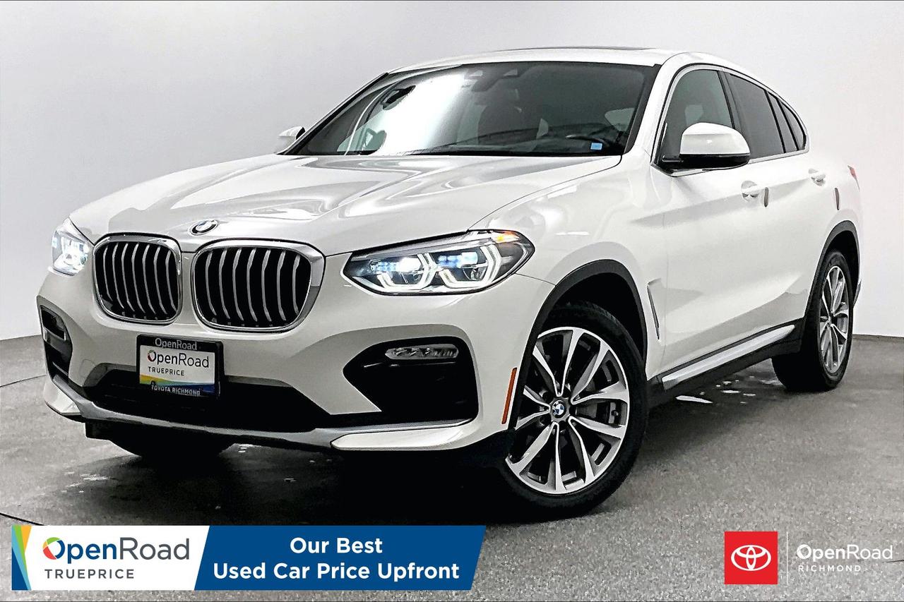 No Accidents! If you are looking for a standout luxury vehicle that breaks away from the traditional SUV mold, this gorgeous 2019 BMW X4 xDrive30i "Sports Activity Coupe" is the absolute perfect match. Blending the aggressive, sloping roofline of a sports coupe with the commanding ride height of a crossover, it is powered by a punchy 2.0L TwinPower Turbo engine pushing 248 horsepower through a lightning-fast 8-speed sport automatic transmission and BMWs intelligent xDrive all-wheel-drive system. This specific model is equipped with the highly desirable, top-tier Premium Package Enhanced, transforming the cabin into a high-tech sanctuary with a brilliant Head-Up Display (HUD), a fully digital cockpit cluster, a crystal-clear 360-degree Surround View camera, a premium Harman Kardon surround sound system, and comfort access keyless entry. The driver-focused cockpit further pampers you with premium heated leather sport seats, a heated steering wheel, ambient lighting, and a massive panoramic moonroof that floods the cabin with natural light. Showcasing unmatched curb appeal, razor-sharp handling, and a spotless title, this fully loaded European performance machine offers the ultimate upscale driving experience&mdash;message today to arrange a viewing!   Buying a used car should be simple and stressfree  no guesswork, no negotiations  just the vehicles true price. Thats why were introducing OpenRoad TruePrice, a new way to buy used vehicles. One Price. TruePrice. Our best price upfront. At Openroad Toyota RIchmond, we offer the best used car warranty in Metro Vancouver. Our used car warranty program includes 30 days or 2,000 kilometres Exchange Privilege, 90 Day Powertrain Coverage*, Mechanical & Safety Check of up to 210 Points and a clean title.    *90 Powertrain coverage will be offered at the discretion of management based on a case by case scenario."