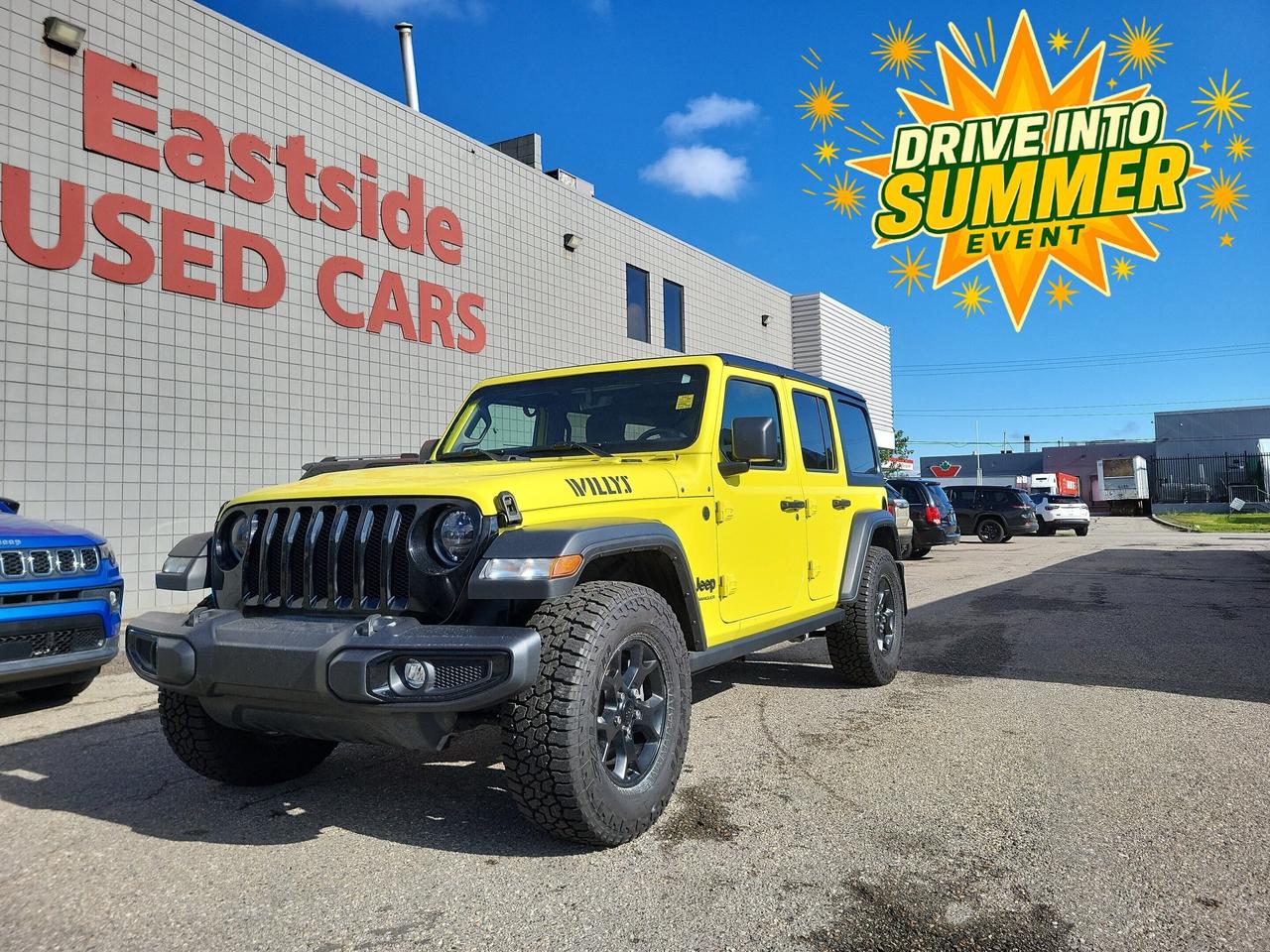 This new  2023 Jeep Wrangler is part of Jeeps 4WD Sport Utility Vehicles segment and is one of our top sellers. The engine is a 2.0 L I4 and is sure to get you from point A to B with little effort. The ride quality is superb and the equipment that comes with it is sure to impress!  

  Make sure to review the tabs labeled options and specs located above for extra details. If you find the information thus far appealing, kindly fill out one of the forms on this page, and a member of our team comprising skilled and knowledgeable salespeople will provide you with a product demonstration, including a customized video walk-through, and assist you with pricing and financing options. 

  

   Thank you for considering to purchase this Used 2023 Jeep Wranglerfrom Eastside Dodge and we look forward to making your next vehicle purchase one of the best experiences youve ever had!  

Below are the detailed specifications for the entry-level version of this vehicle. This vehicle may be equipped differently than specified. Please contact us for more details!