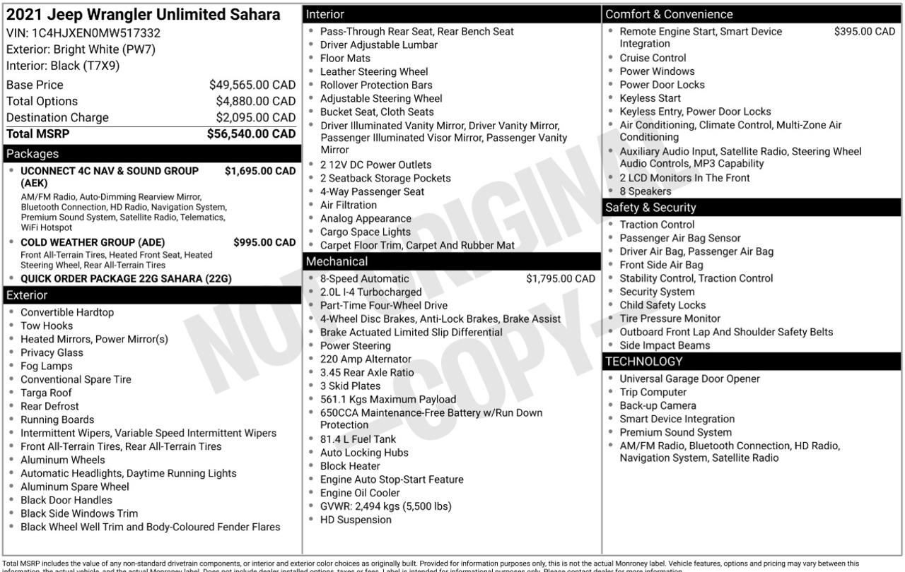 2021 Jeep WRANGLER UNLIMITED Sahara 4dr 4x4 Photo